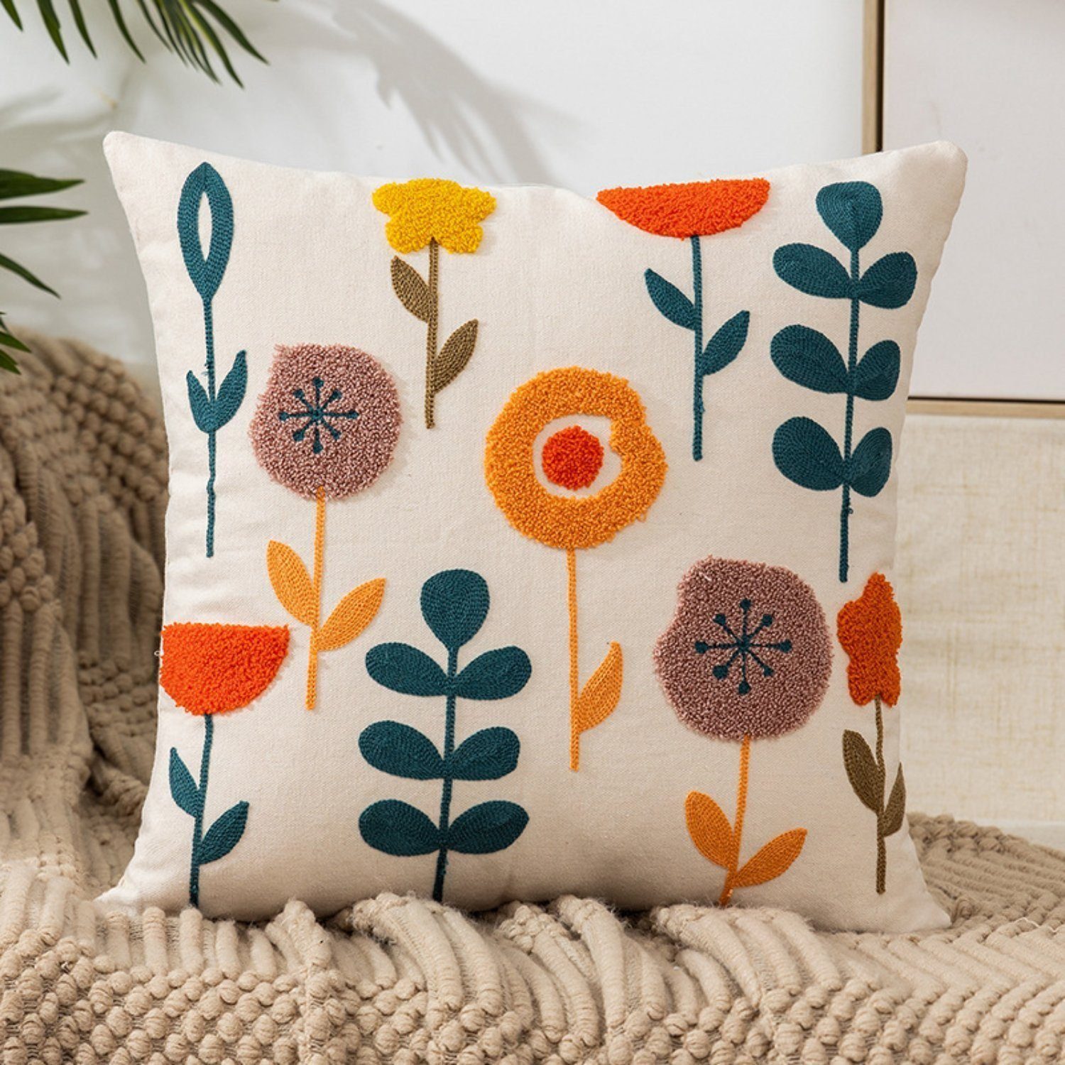 BYSURE Kissenbezüge Bestickte Blumen Kissenhülle 45x45cm, günstig online kaufen