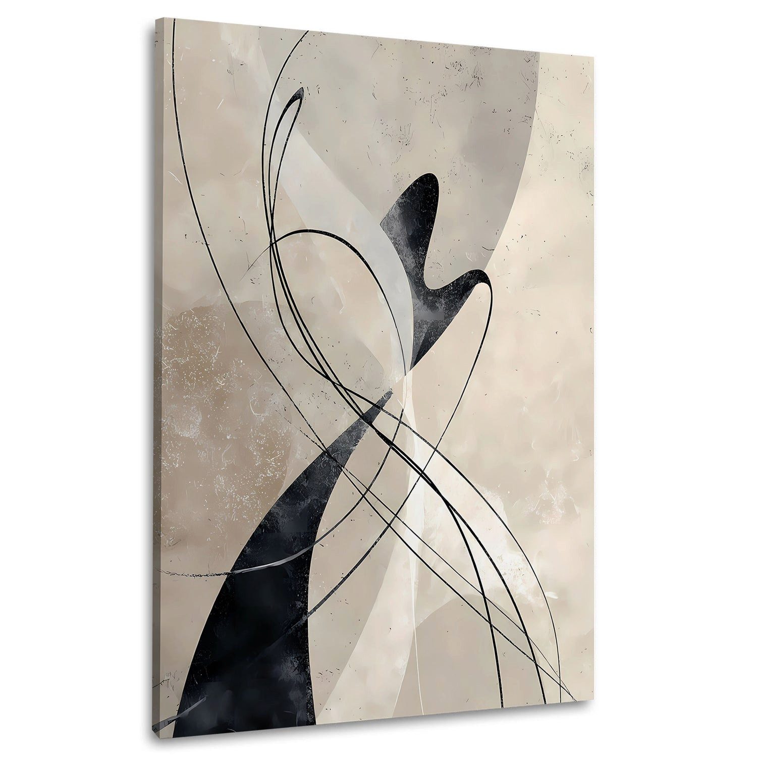 Artedinoi Leinwandbild Abstrakt Linienkunst Beige Schwarz Wandbild Leinwandbild Kunstdruck XL, Linienkunst in Beige-Schwarz