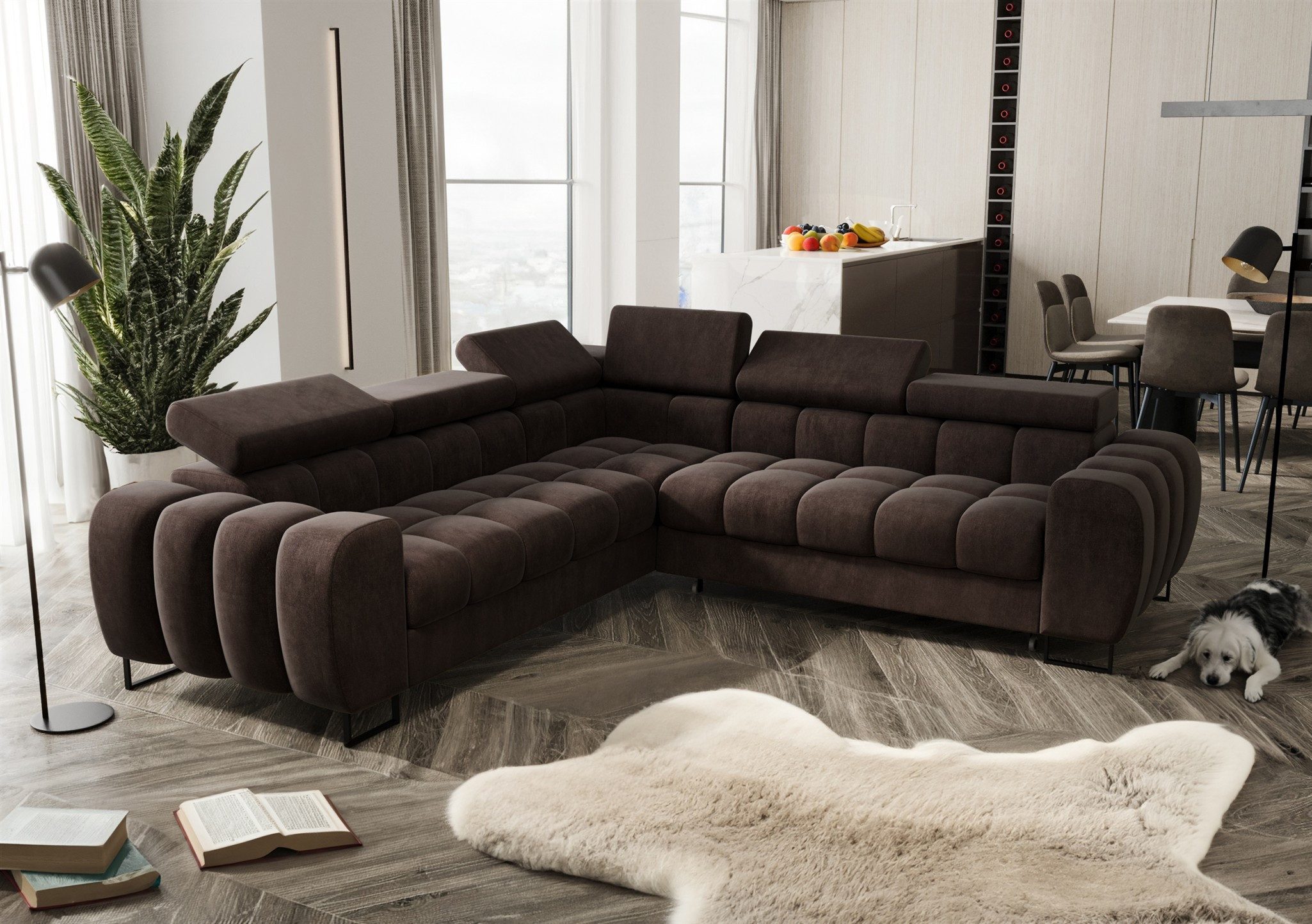 Fun Möbel Ecksofa Schlafsofa BASTIEN Seite Universal in Stoff, inkl. Bettkasten, mit Rundumbezug, ausziehbare Liegefläche