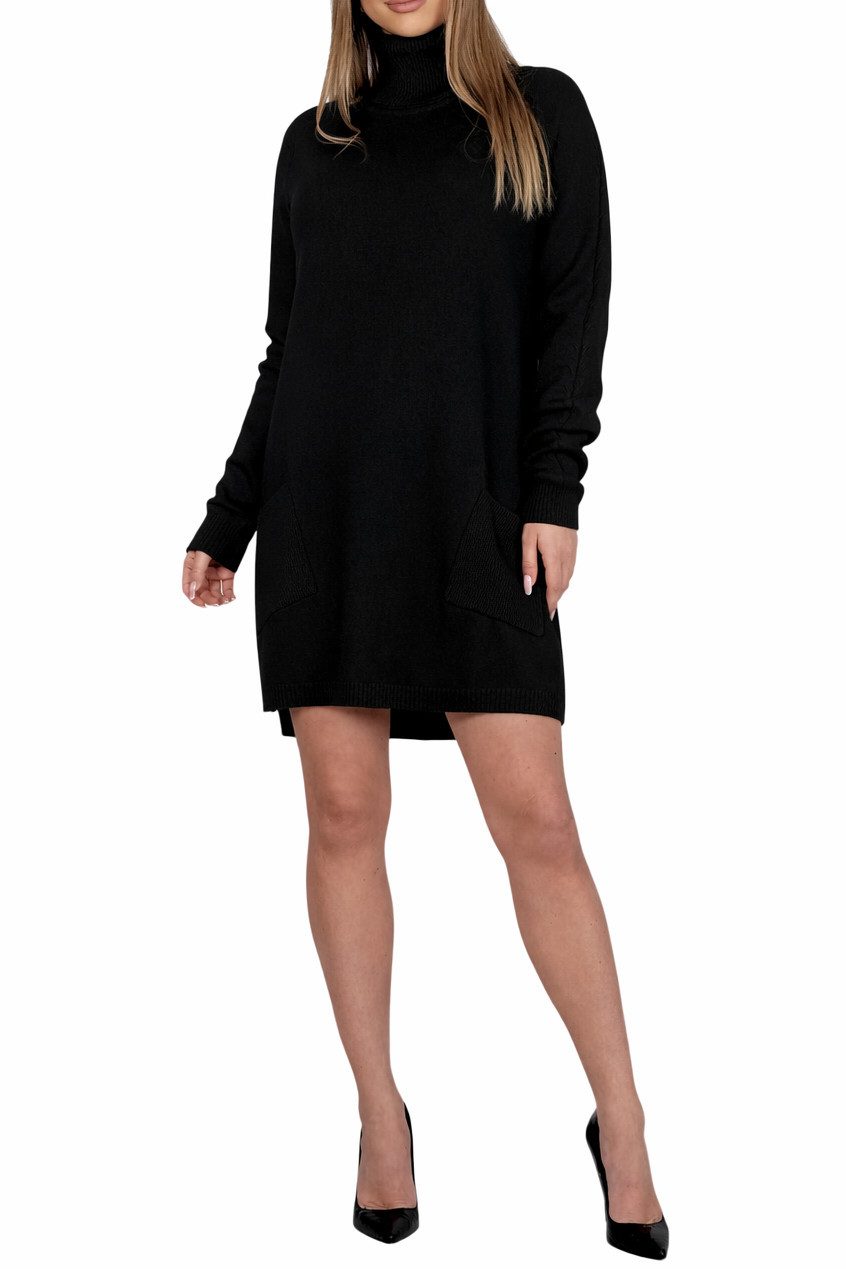 Mississhop Strickkleid Damen Strickkleid A-Linien Kleid mit Rollkragen und mit Taschen M.428