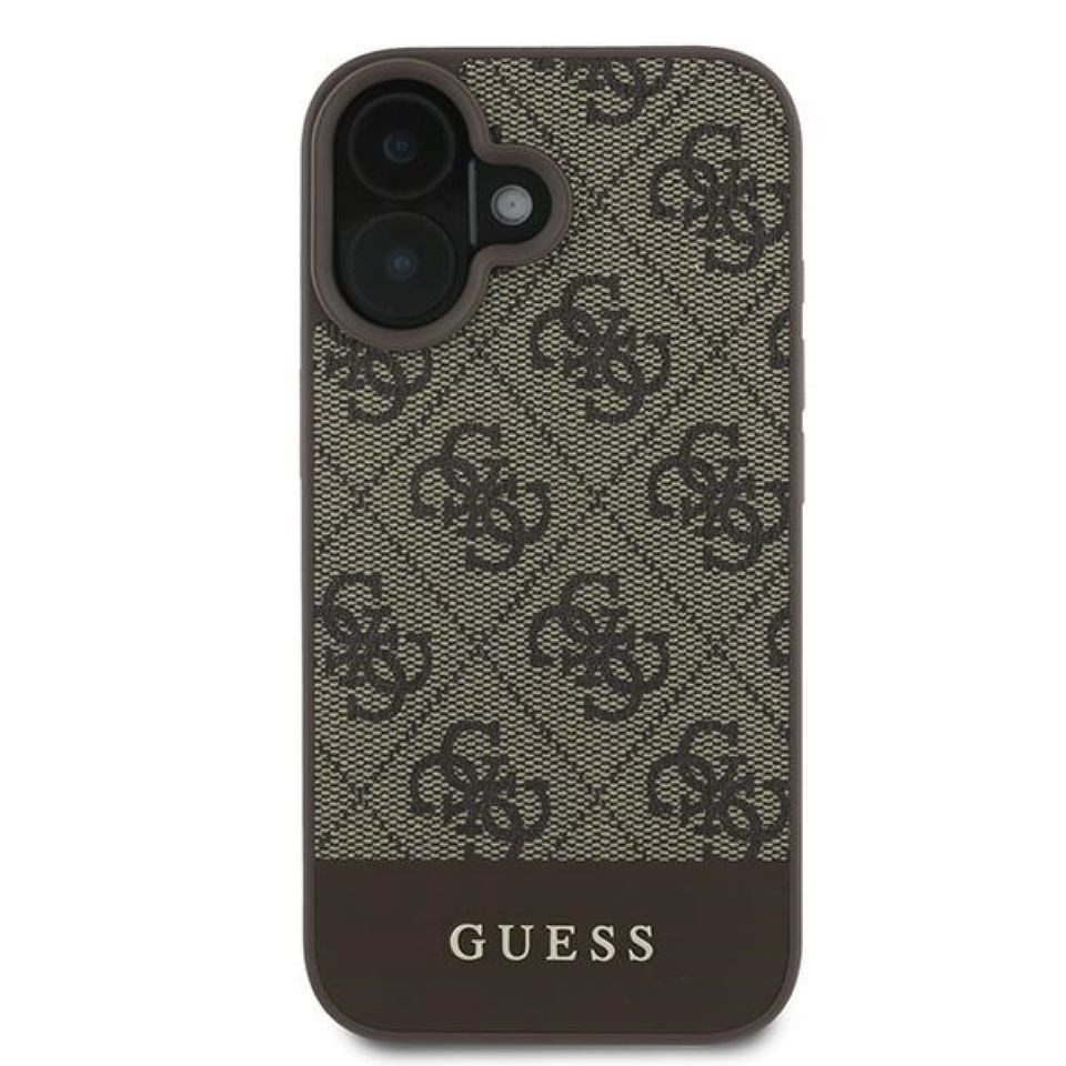 Guess Handyhülle iPhone 16 Plus Kunstleder braun mit Logo goldfarben 6,7 Zoll, Kantenschutz