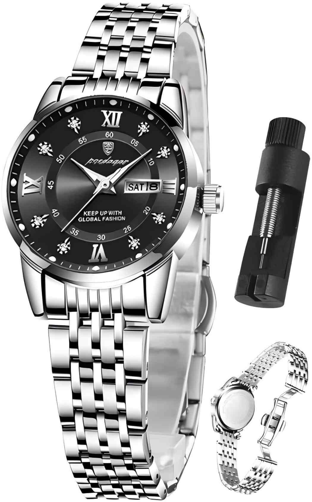 Forrlite Quarzuhr Quarzuhr Multifunktionsuhr Armbanduhr, Chronograph Damenuhr, (Edelstahl Uhr für Damen modisch und leger)