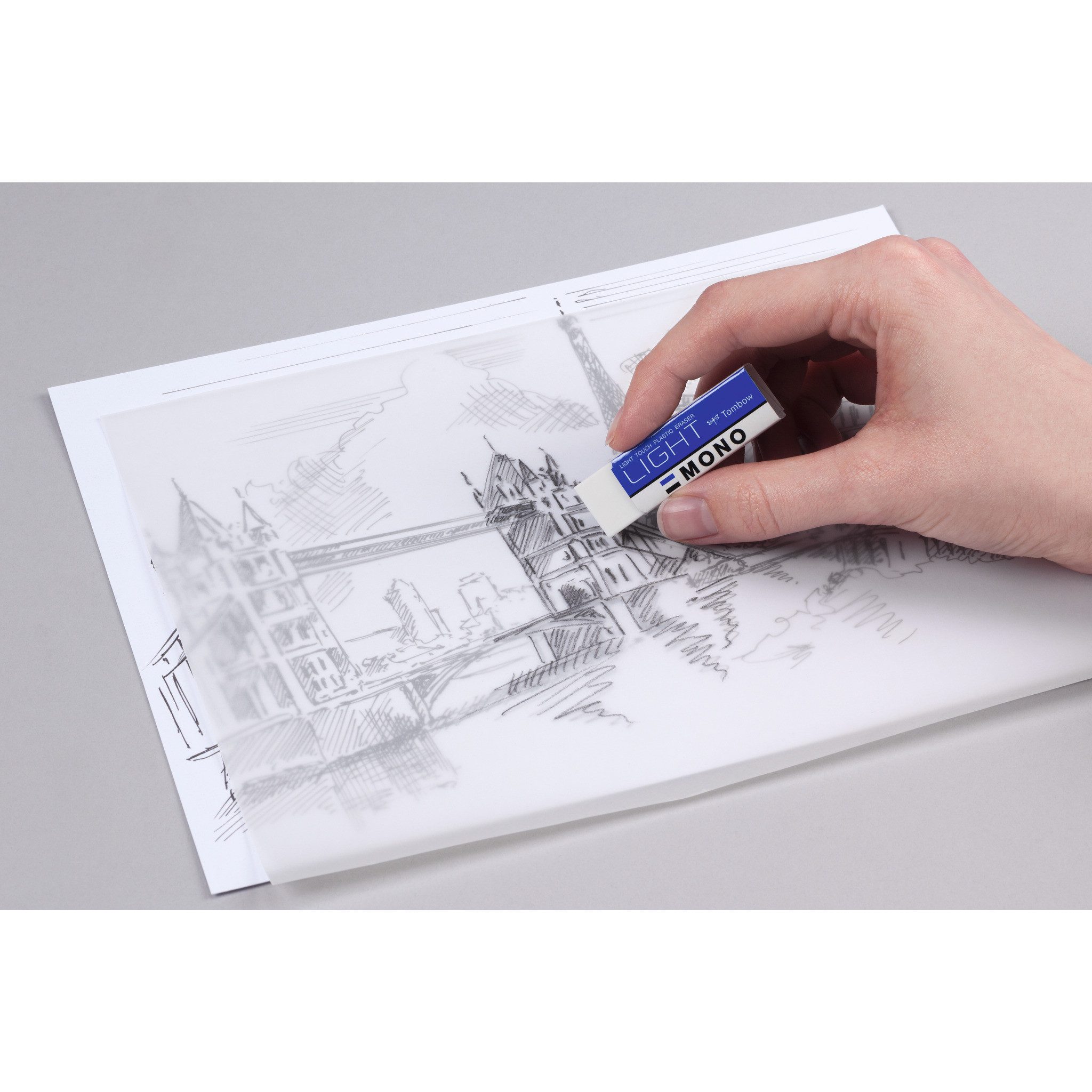 TOMBOW Radiergummi MONO eraser, sehr weicher Radierer, für empfindliches Papier, dezente Radierungen