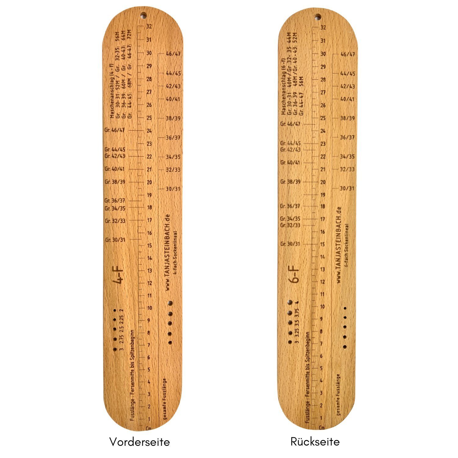 LANA GROSSA Stricknadeln Sockenlineal 4-fach und 6-fach von Tanja Steinbach, Präzises Stricken mit Maßeinheiten für Größe 30-47