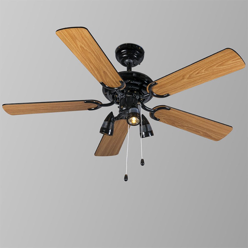 Qazqa Deckenventilator Mistral, GU10, Schwarz, Stahl, 3-flammig günstig online kaufen