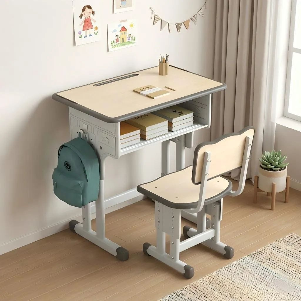 BBG Kinderschreibtisch Höhenverstellbares Kinder Schreibtisch Set mit Stuhl (Ergonomischer Lerntisch 60x40 cm, 4-Stufen Höhenverstellung, Ein Tisch, ein Stuhl), Anti-Rutsch Füße, Schulmöbel für Kinder ab 3 Jahren