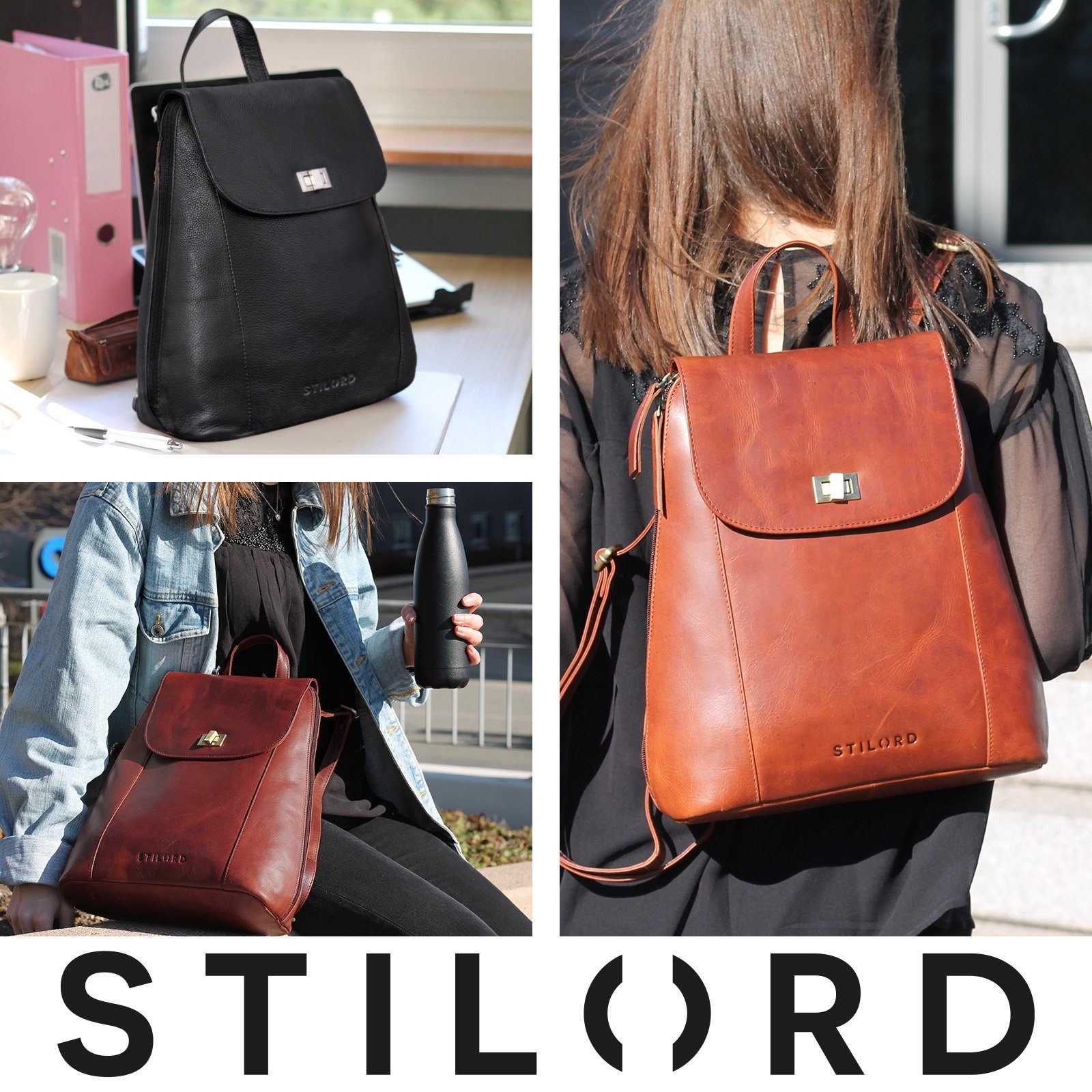 STILORD Cityrucksack "Victoria II" Lederrucksack Damen Vintage