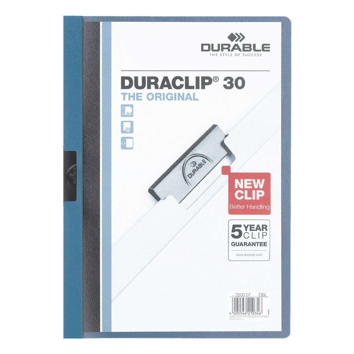 blau DURABLE Format Blatt Klemmfunktion, Hefter DIN bis A4, mit Duraclip 30, 30