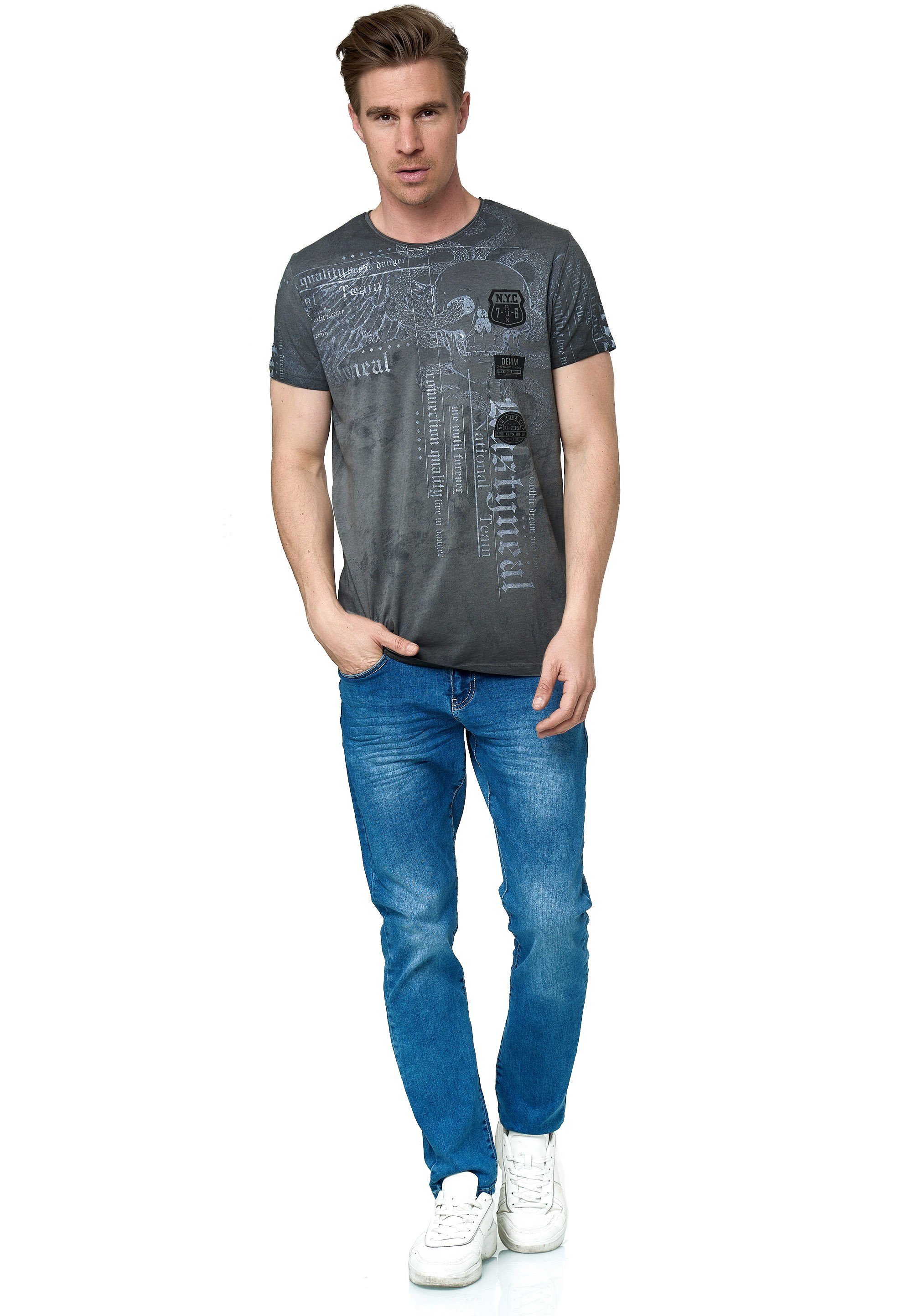 Rusty Neal T-Shirt mit coolem Allover-Print anthrazit