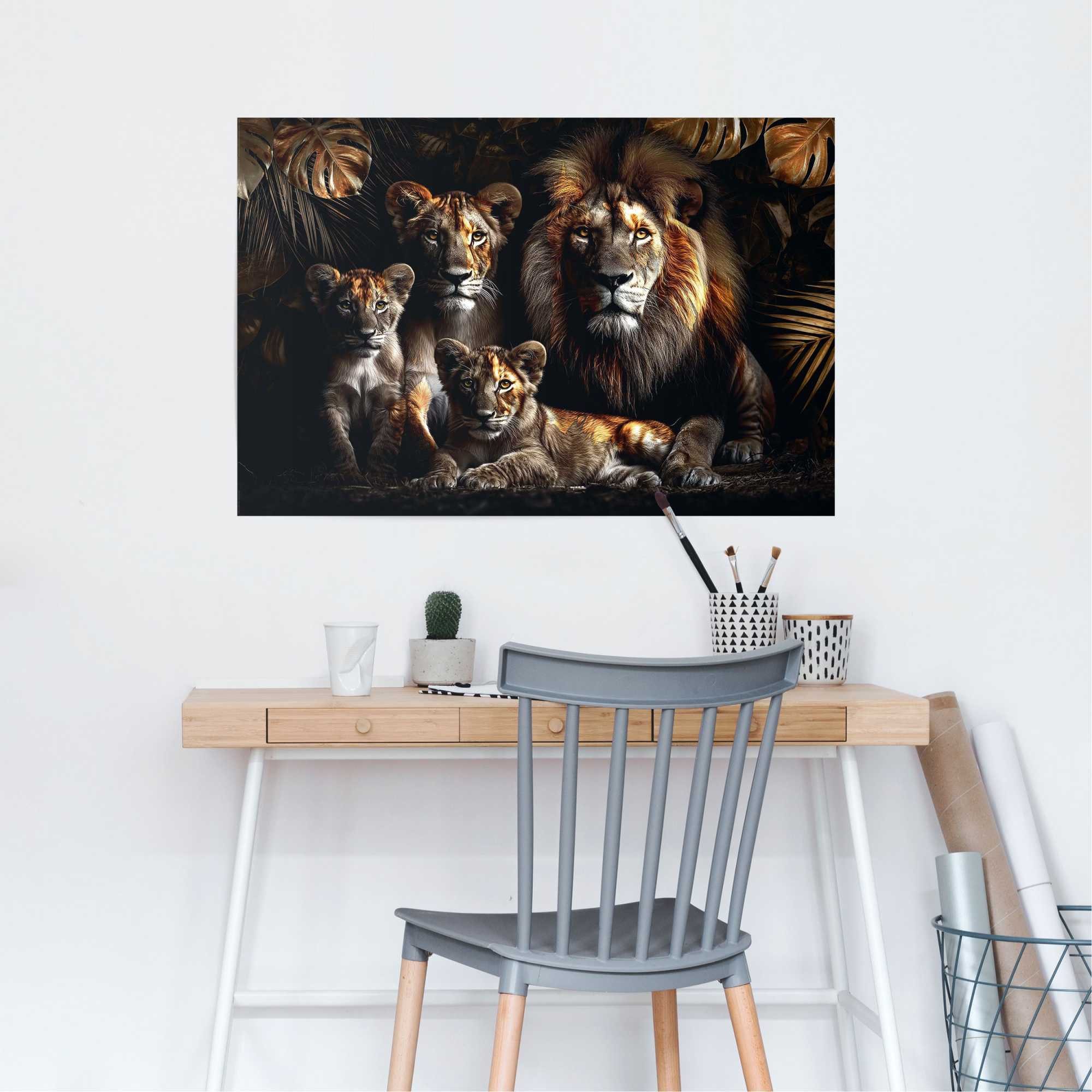 Reinders! Poster Löwenfamilie, Tiere (1 St), Hobbyraum - Schwarz - Bilderdruckpapier - Tiere - 91,5x61 cm