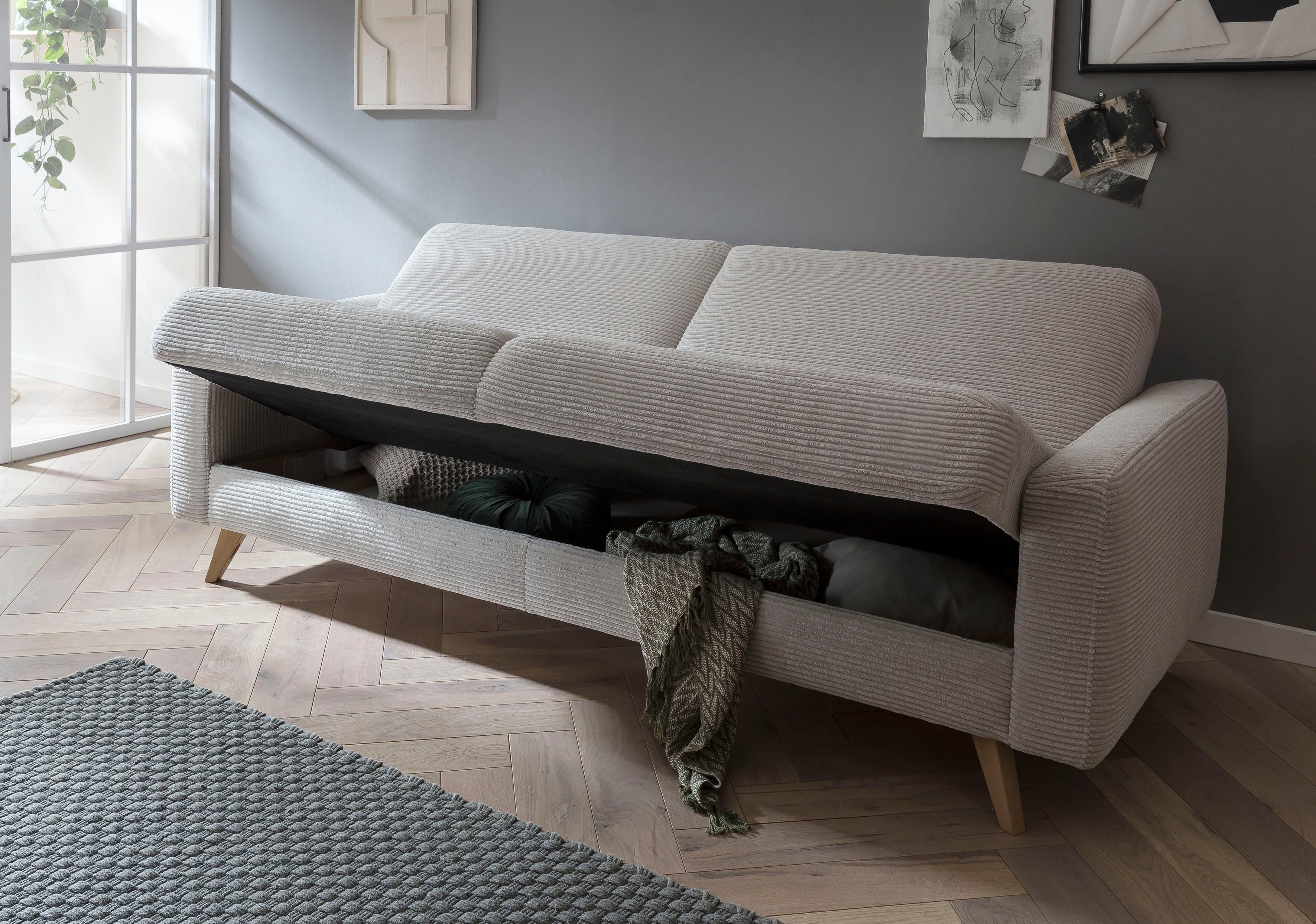 exxpo - sofa fashion Bettkasten beige Bettfunktion und 3-Sitzer Inklusive Samso