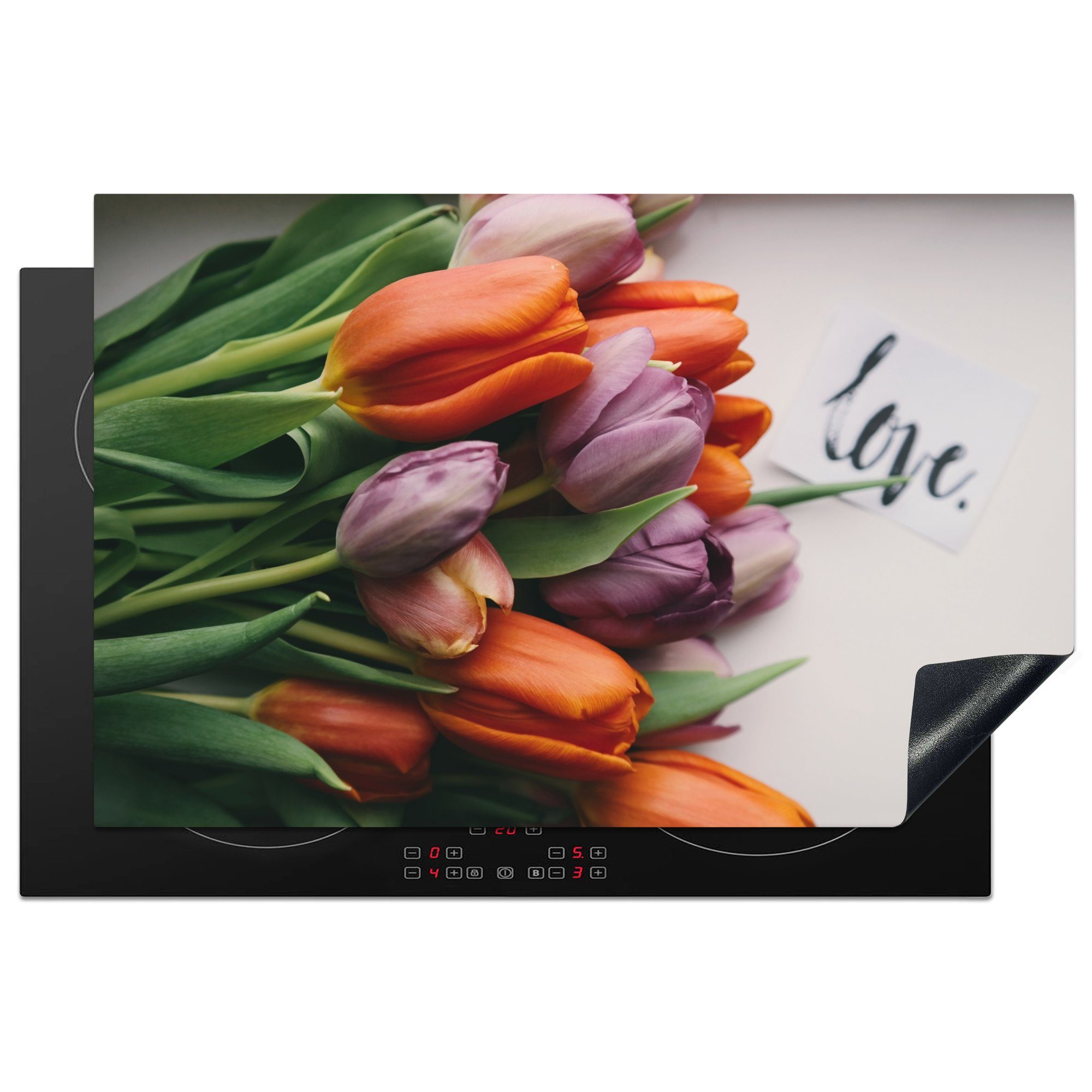 MuchoWow Herdblende-/Abdeckplatte Blumen - Tulpen - Zitat, Vinyl, (1 tlg), 81x52 cm, Induktionskochfeld Schutz für die küche, Ceranfeldabdeckung