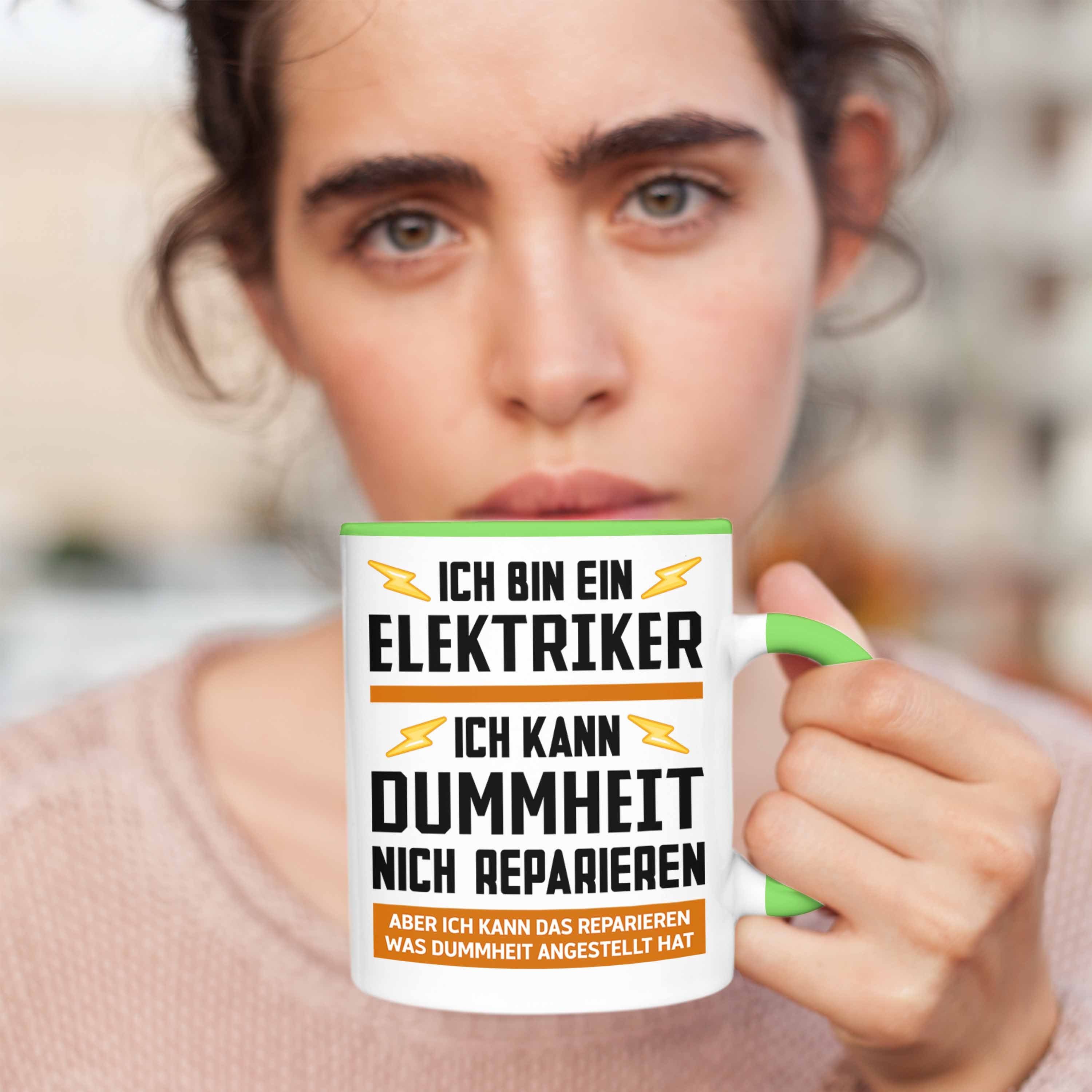 Männer Trendation Tasse Kaffeetasse Geschenke - Gadget Spruch Tasse Kaffeebecher Elektriker Grün Geschenk Trendation Lustig