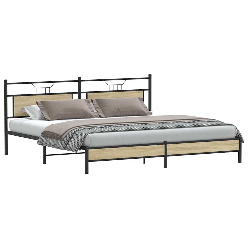 vidaXL Bett Metallbett ohne Matratze Sonoma-Eiche günstig online kaufen