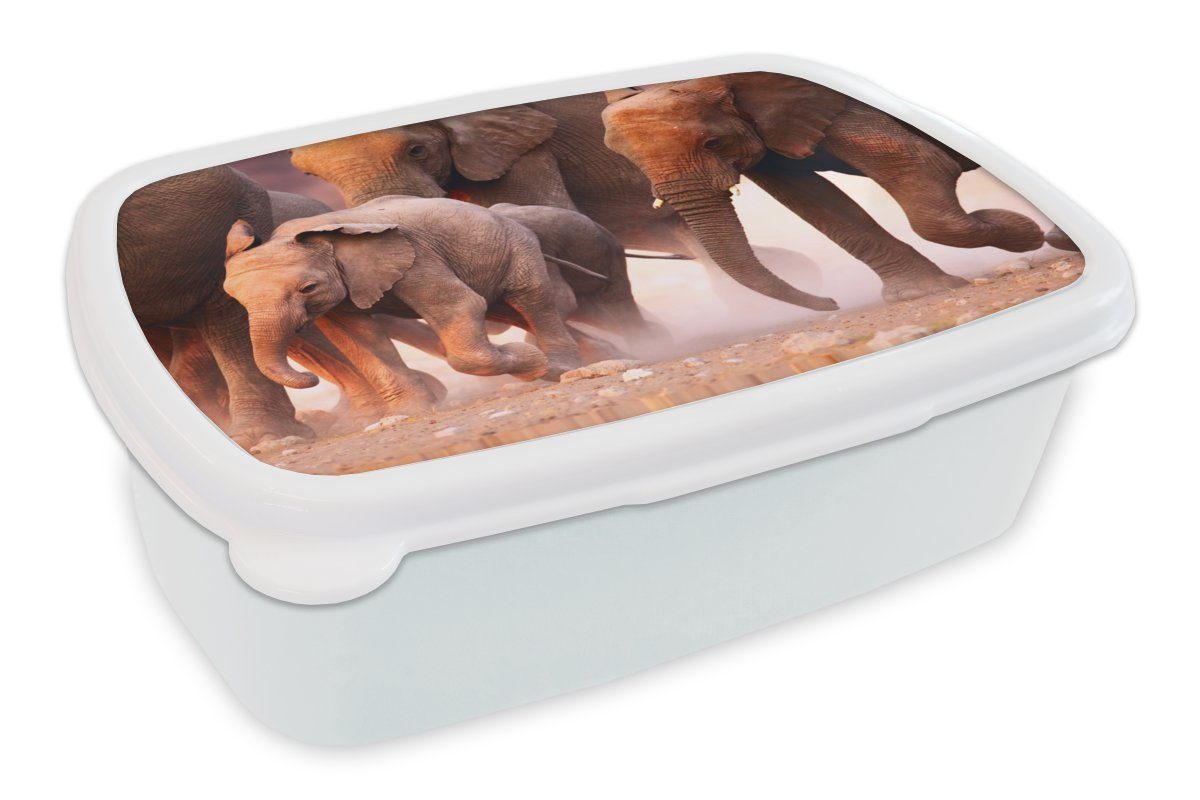MuchoWow Lunchbox Elefant - Tiere - Stoff, Kunststoff, (2-tlg), Brotbox für Kinder und Erwachsene, Brotdose, für Jungs und Mädchen weiß