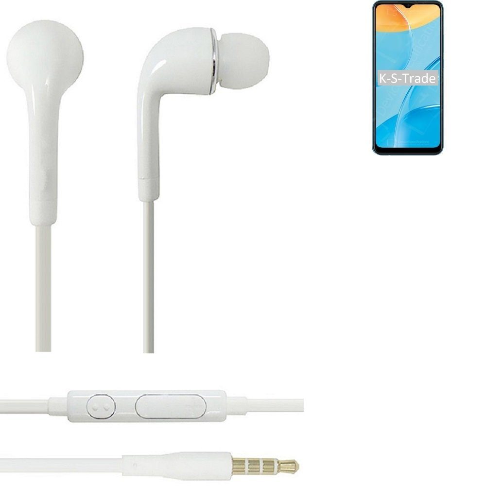 K-S-Trade für Oppo A35 In-Ear-Kopfhörer (Kopfhörer Headset mit Mikrofon u Lautstärkeregler weiß 3,5mm)