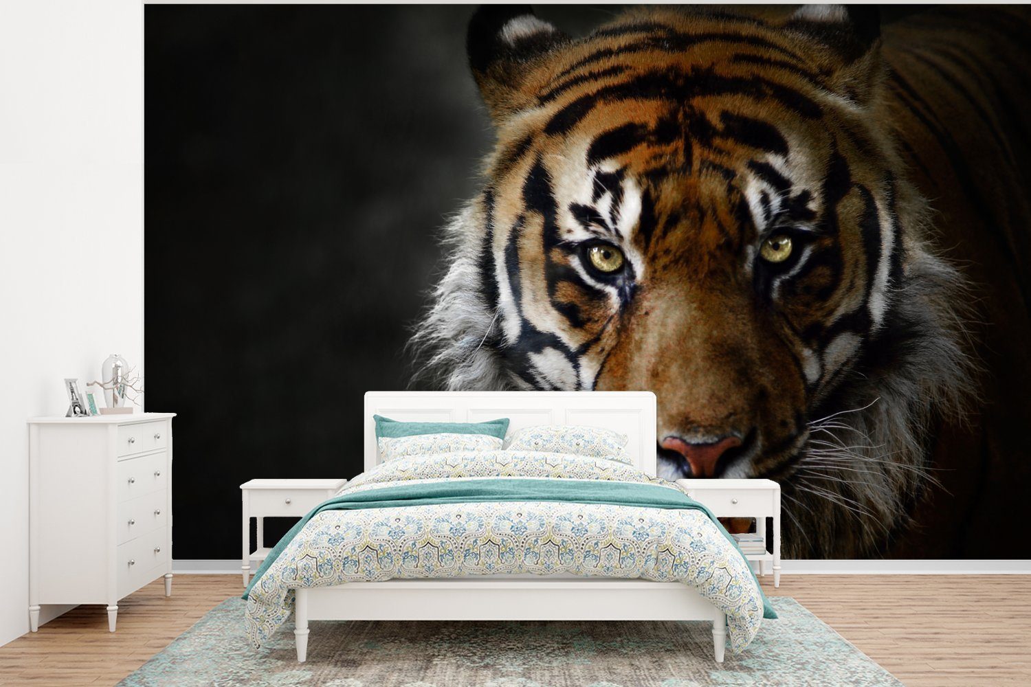 MuchoWow Fototapete Tiger - Tier - Raubtier, Matt, bedruckt, (6 St), Wallpaper für Wohnzimmer, Schlafzimmer, Kinderzimmer, Vinyl Tapete