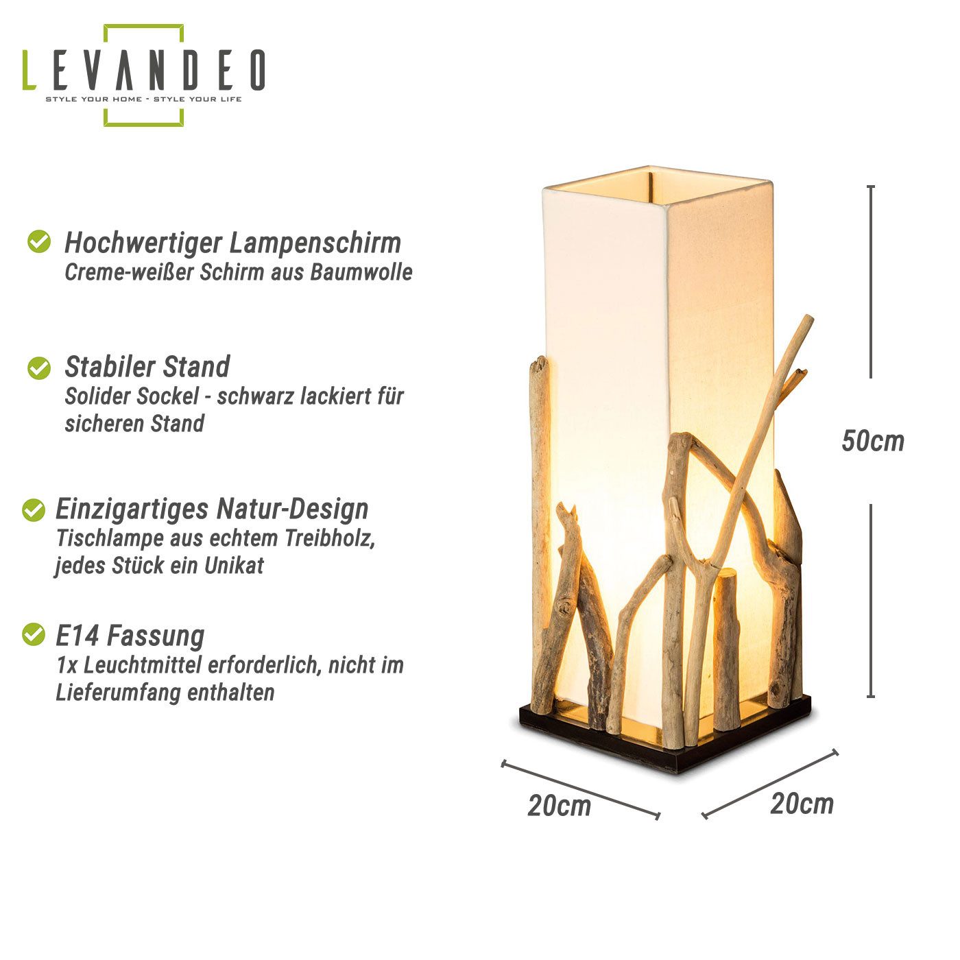 Levandeo® Nachttischlampe, Treibholzlampe H50cm Tischlampe Braun Beige Tisc günstig online kaufen