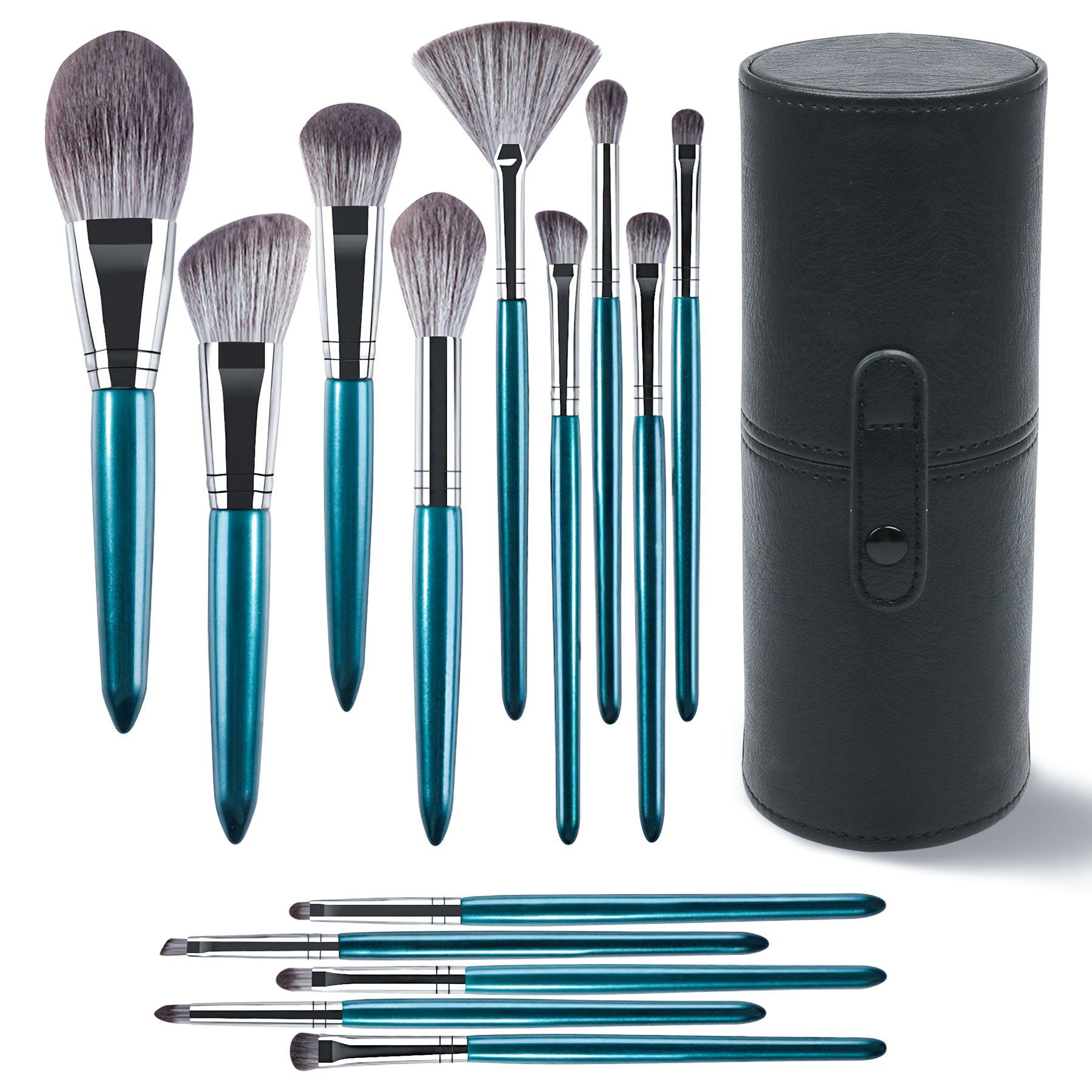 Senmudi Kosmetikpinsel-Set Make Up Pinselset 14tlg. Profi Schminkpinsel Kit, Makeup Foundation Brush Lidschatten Pinselset mit PU-Ledertasche