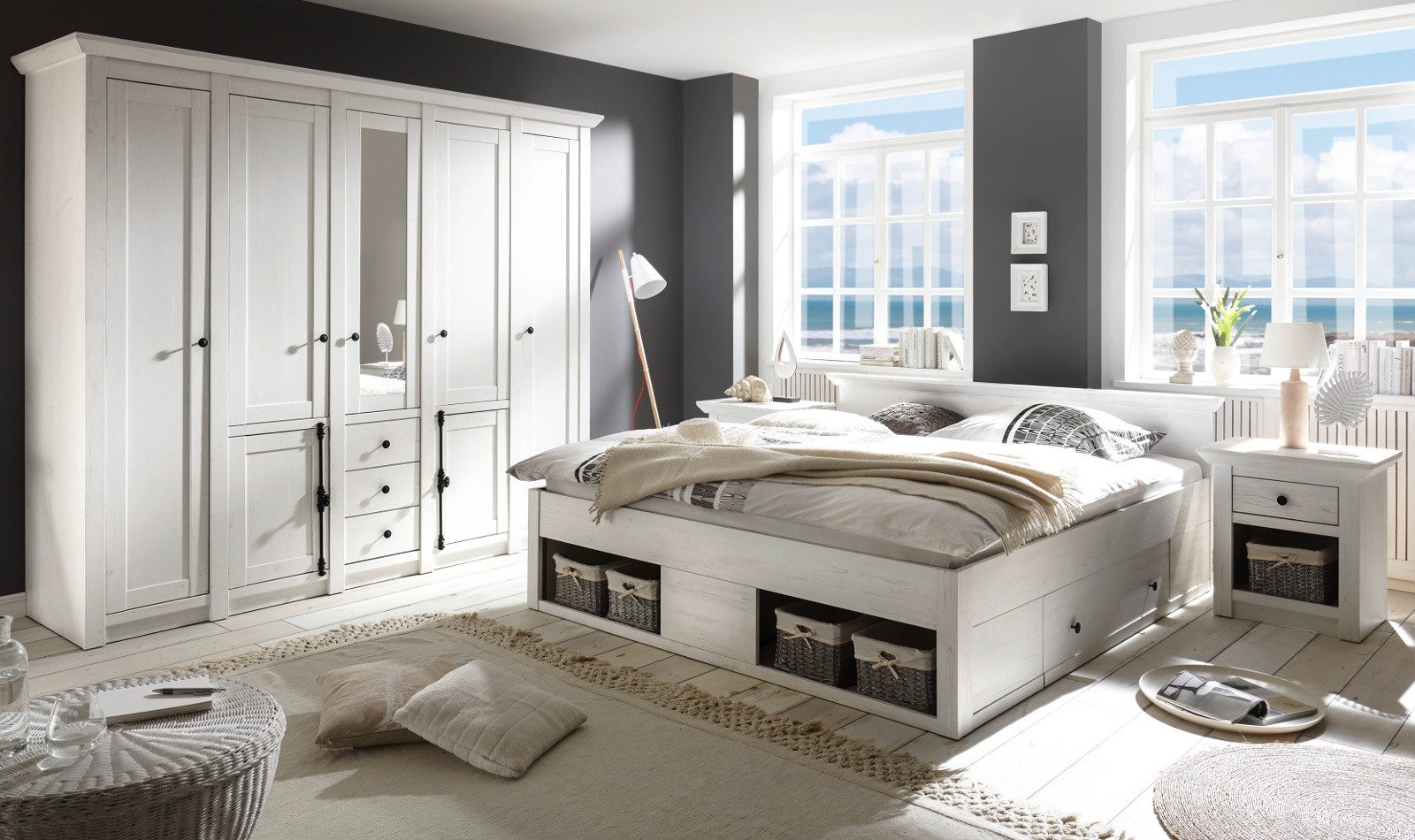 Furn.Design Schlafzimmer-Set Hooge, (in Pinie weiß Landhaus, Komplett-Set 4 günstig online kaufen