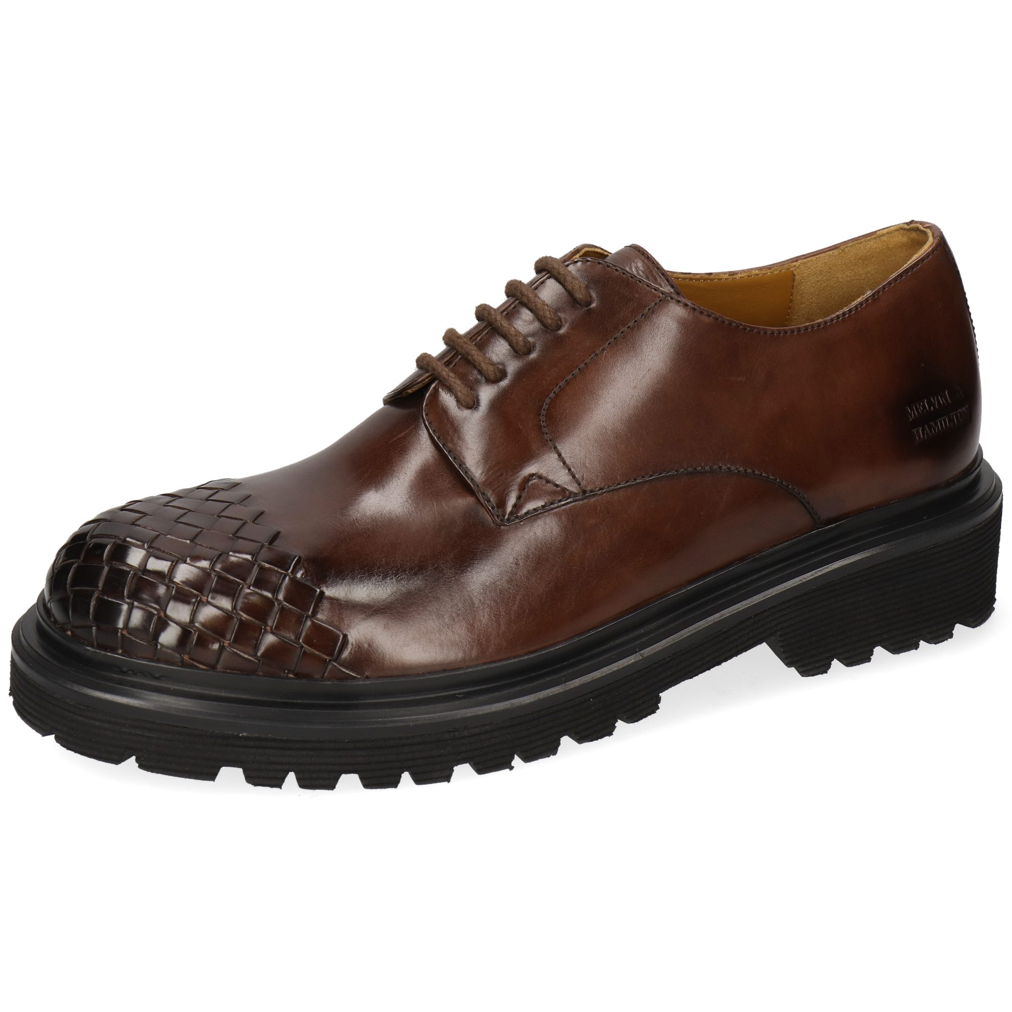 Melvin & Hamilton Matteo 15 Leder-Derby Schuhe für Herren Schnürschuh Flache Absätze, Echtes Leder, Vegetabile Gerbung, Von Hand geflochten