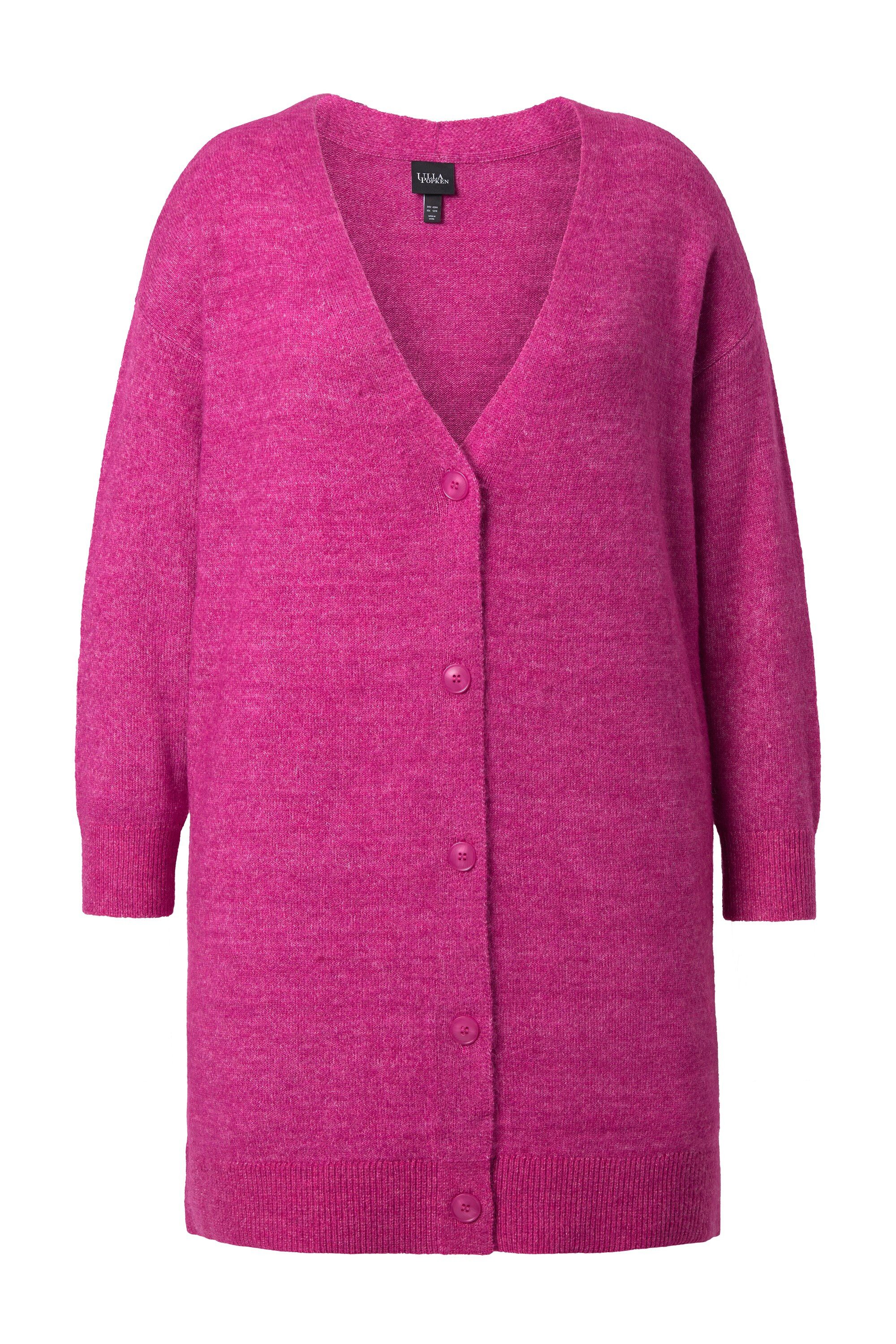 Ulla Popken Strickjacke Strickjacke Boxy Fit V-Ausschnitt Knopfleiste günstig online kaufen