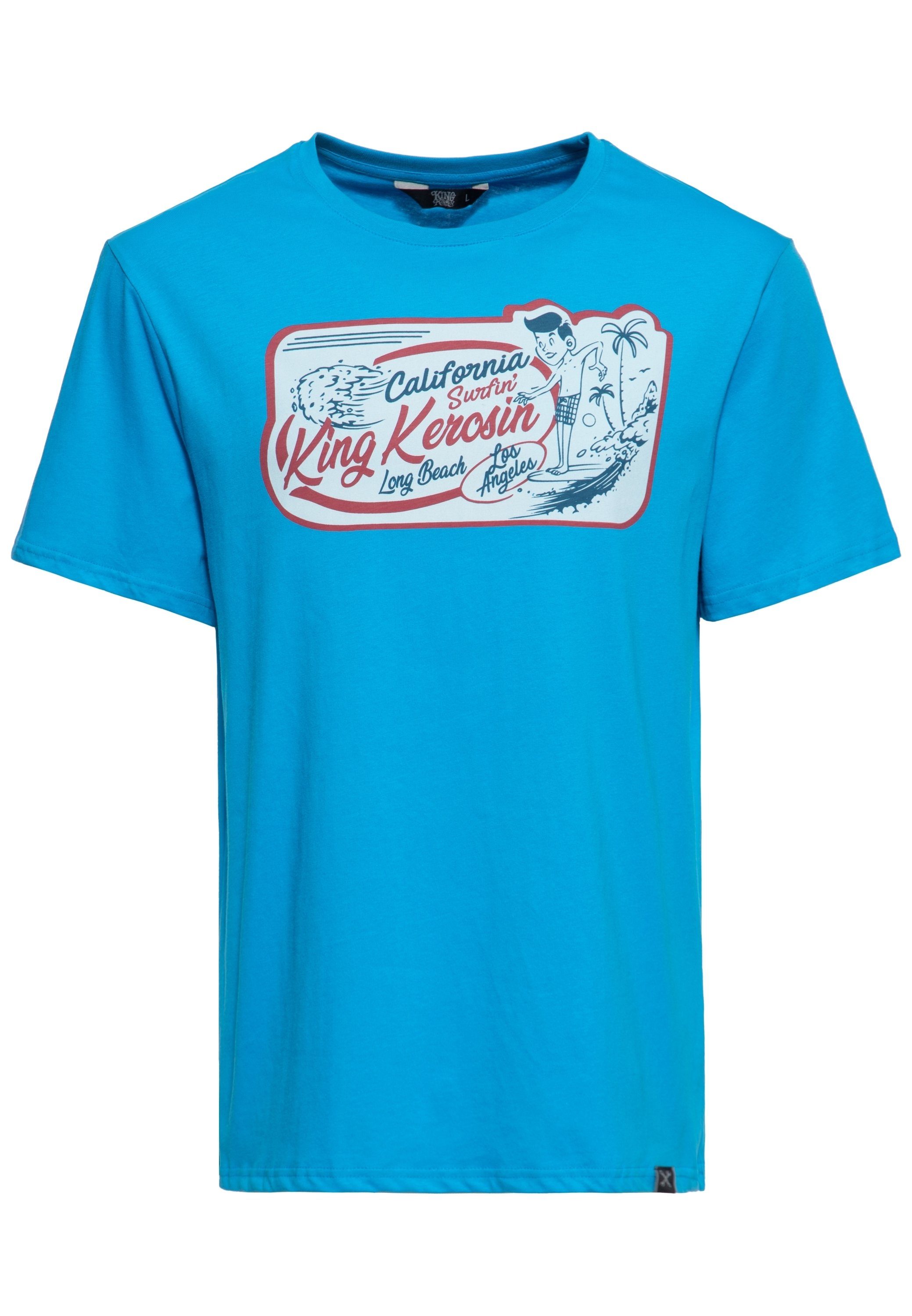 KingKerosin Print-Shirt California Surfin (1-tlg) mit Front Print im "Vintage Surfer" Style blau