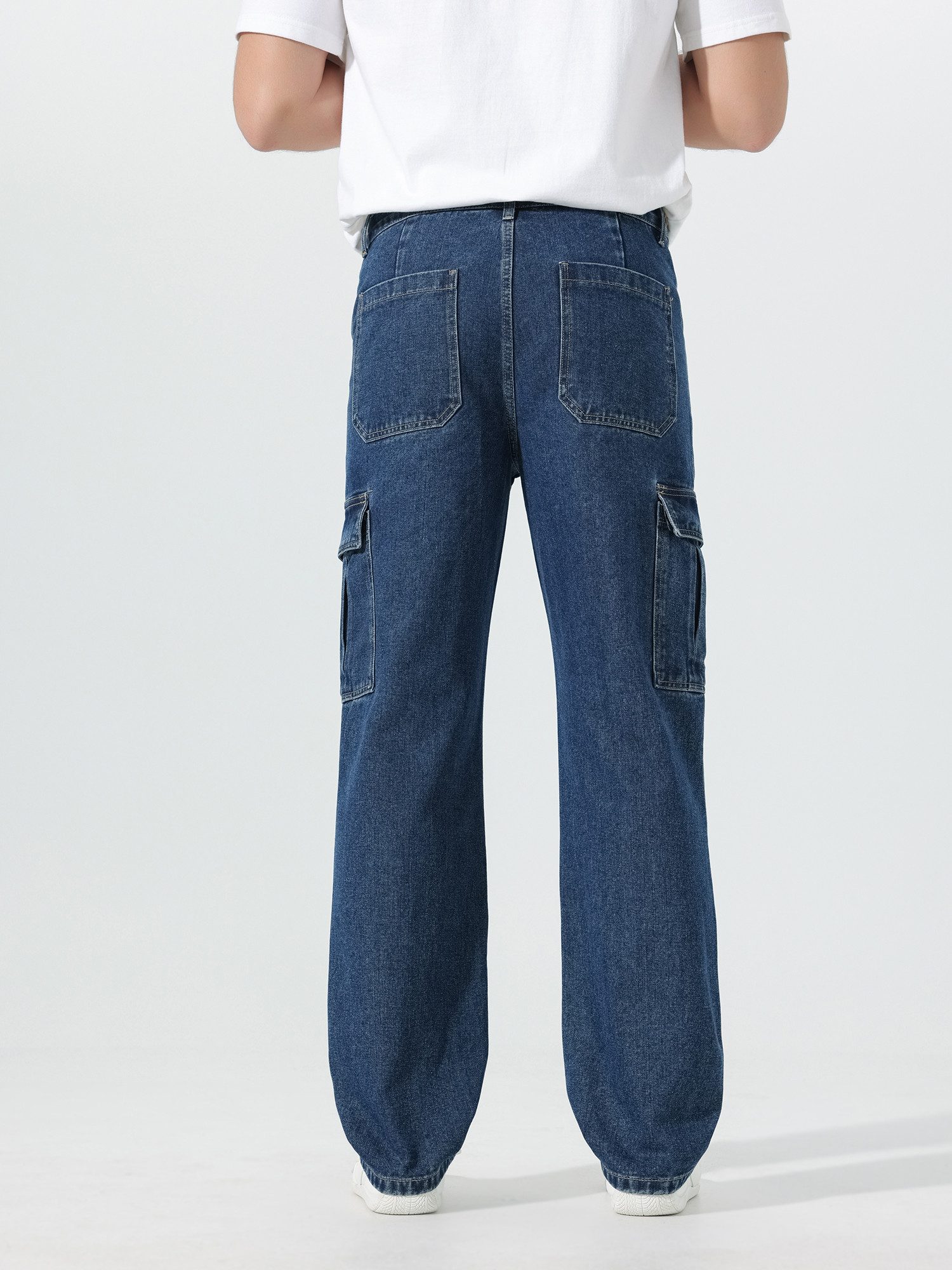 YOUTHUP Cargojeans Herren Einfarbige Freizeitjeans mit Mehrtaschen-Design Freizeithose