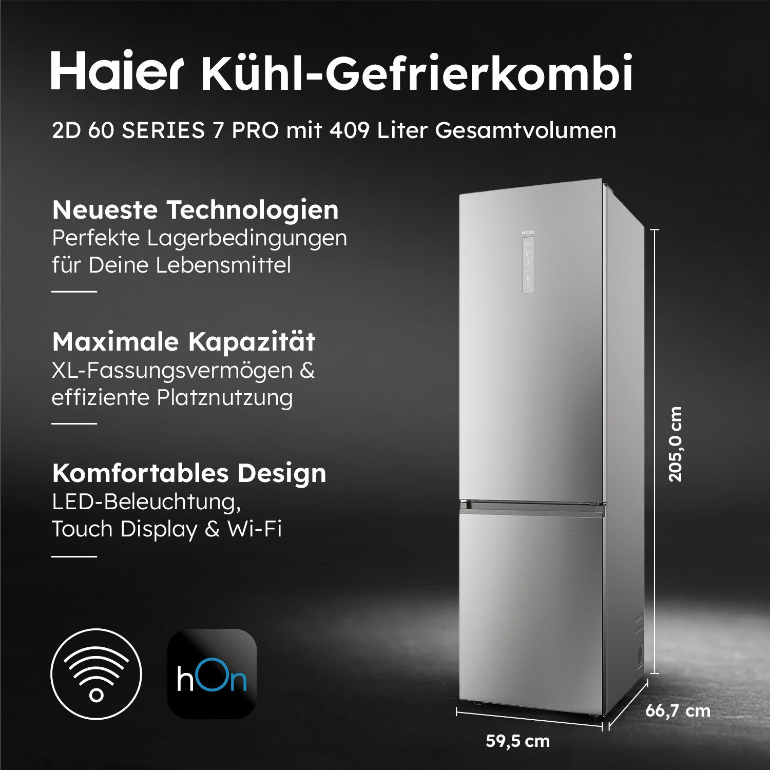 Haier Kühl-/Gefrierkombination Combi 2D 60 HDPW7620AANPK, 205 cm hoch, 59,5 cm breit, Absolut effizient: Nur 92 kWh jährlicher Energieverbrauch