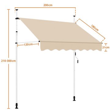 Yaheetech Markise Klemmmarkise mit Handkurbel Sonnenschutz