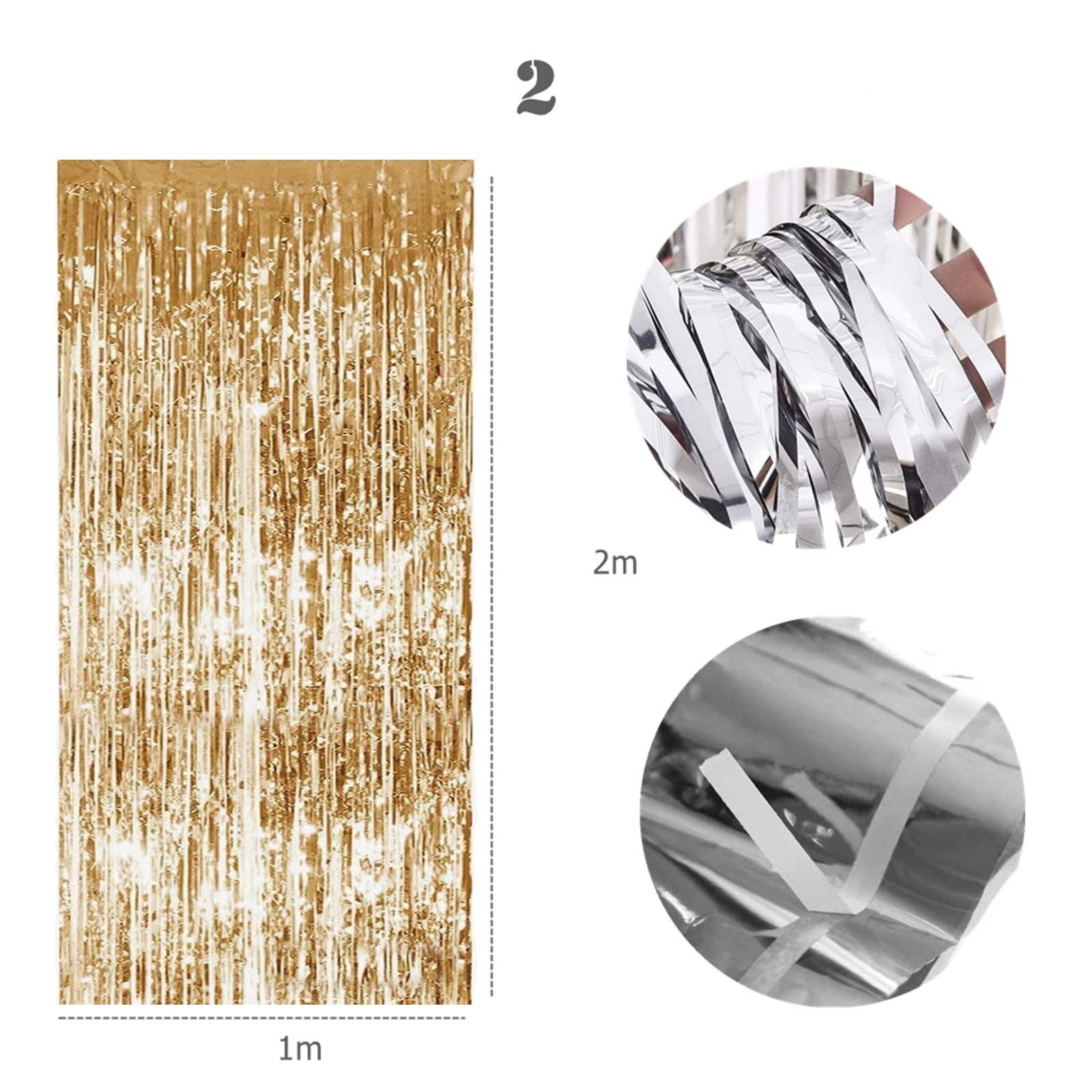FOUORTUNATE-BEE Strähnchenfolie 2er Set Lametta Vorhang 1×2 m Party Deko Fotohintergrund Glänzend, (Für Geburtstag Hochzeit Abschluss Party Fotobox Tür Wand Dekoration