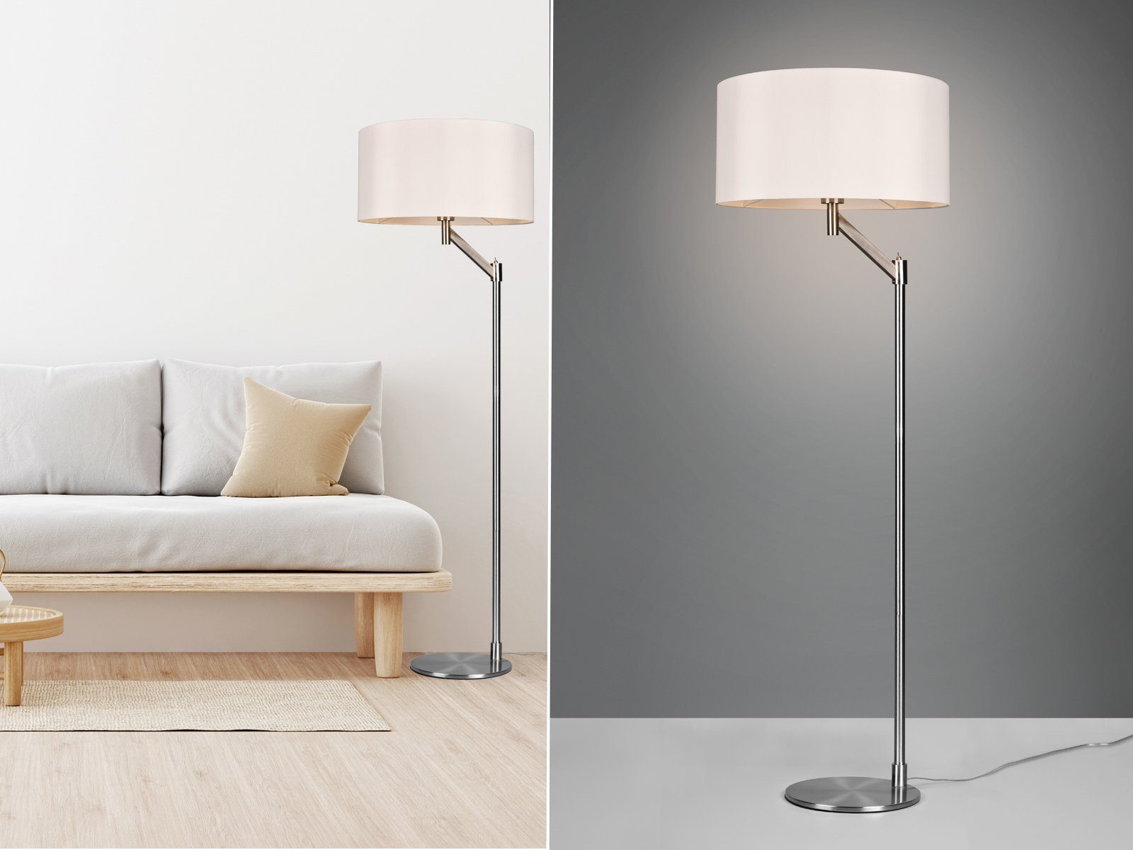 meineWunschleuchte LED Stehlampe, LED wechselbar, Warmweiß, Bauhaus  Design-klassiker, Lampenschirm-e Stoff groß, Silber Höhe 158cm