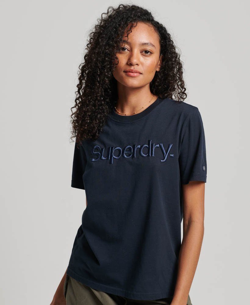 Superdry T-Shirt TONAL EMBROIDERED LOGO T SHIRT Eclipse Navy