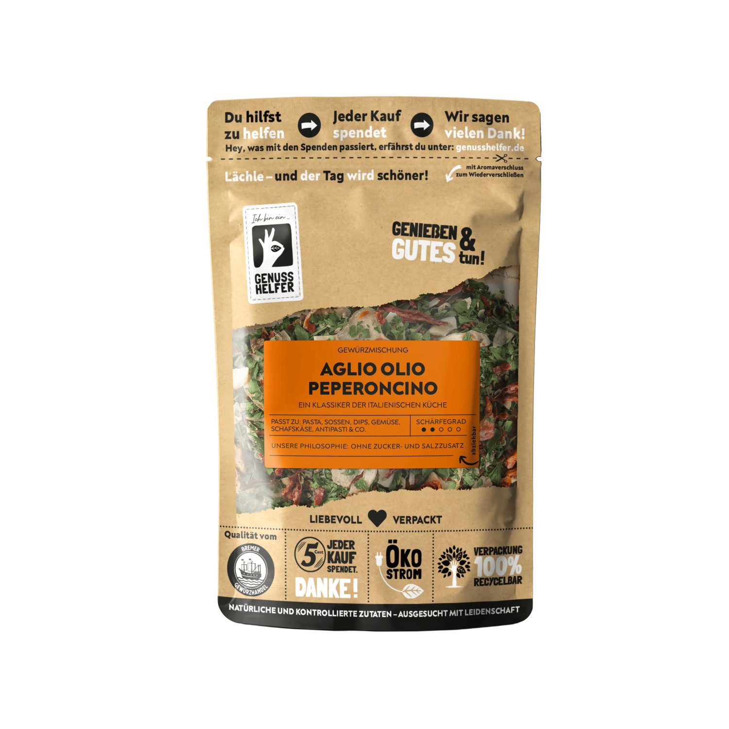 Bremer Gewürzhandel Gewürz Aglio Olio Peperoncino, italienischer Klassiker, grob, 100 g