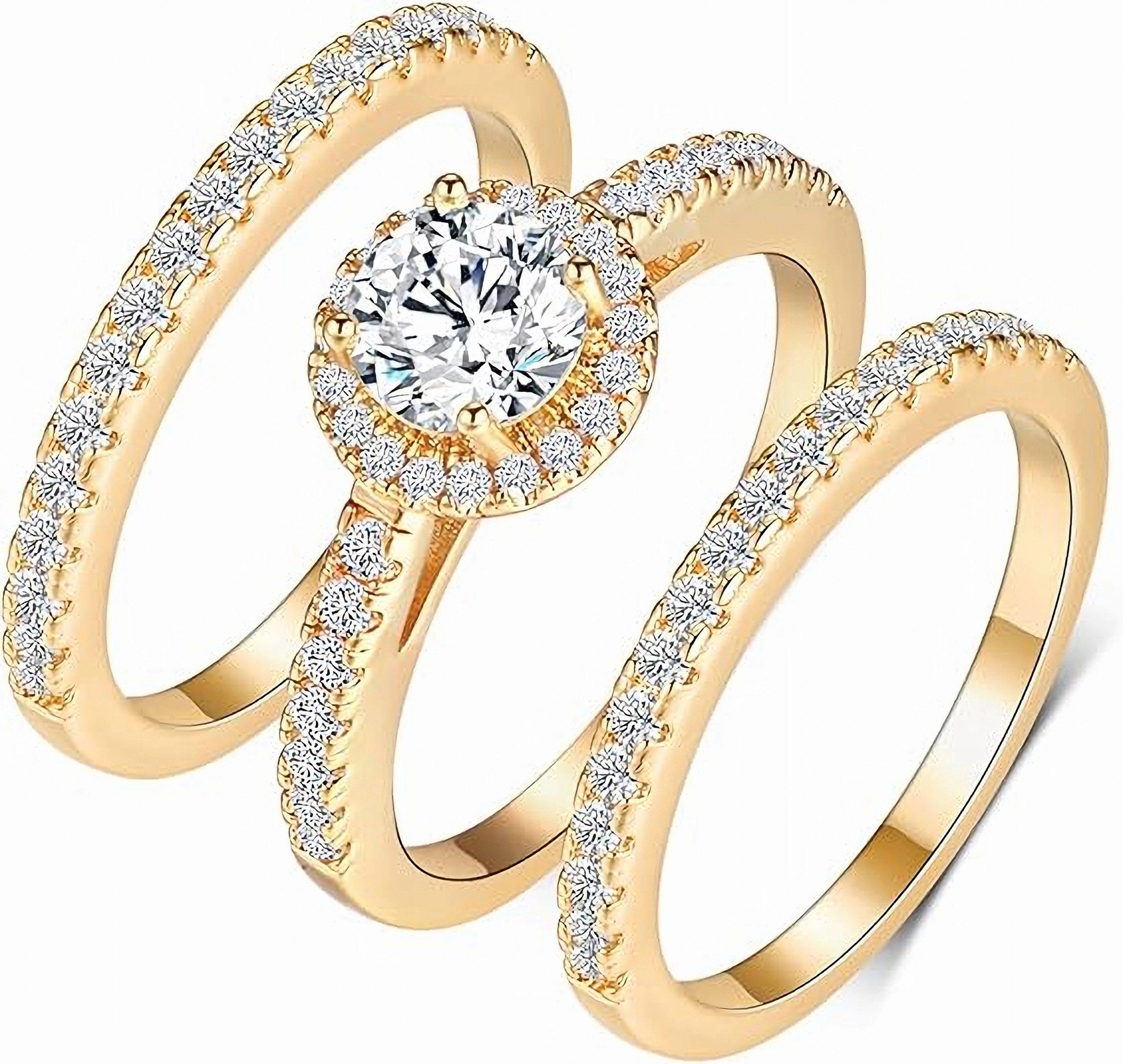 Jumpeak Trauring 585gold Dreier-Ring-Design 1ct tränenförmige Gestalt Labordiamant, Brautring Set, Damenringe, Geburtstags- und Jubiläumsgeschenkek