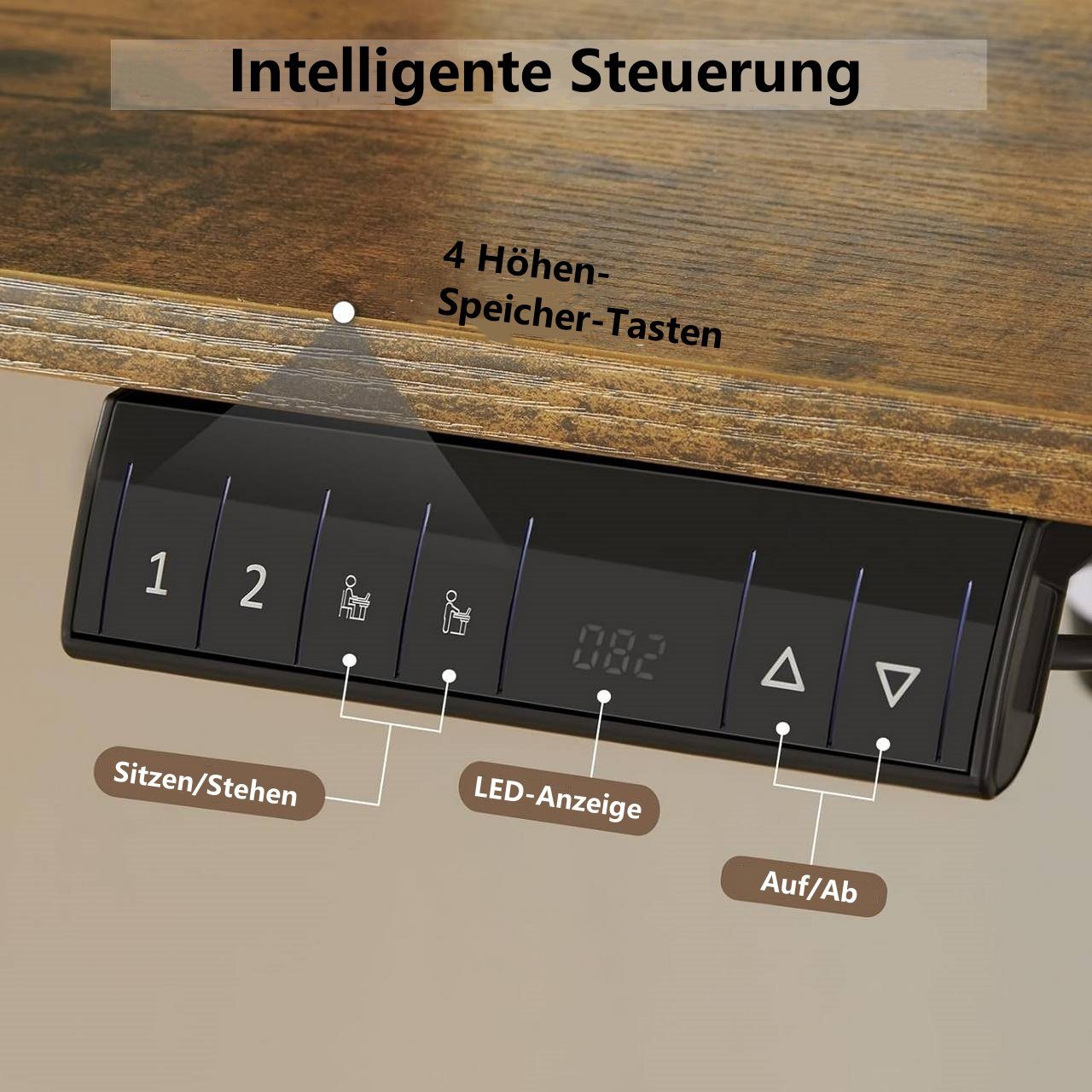 (1-St), vintagebraun Schreibtisch Elektrisch Memory-Funktion Höhenverstellbar Woltu mit