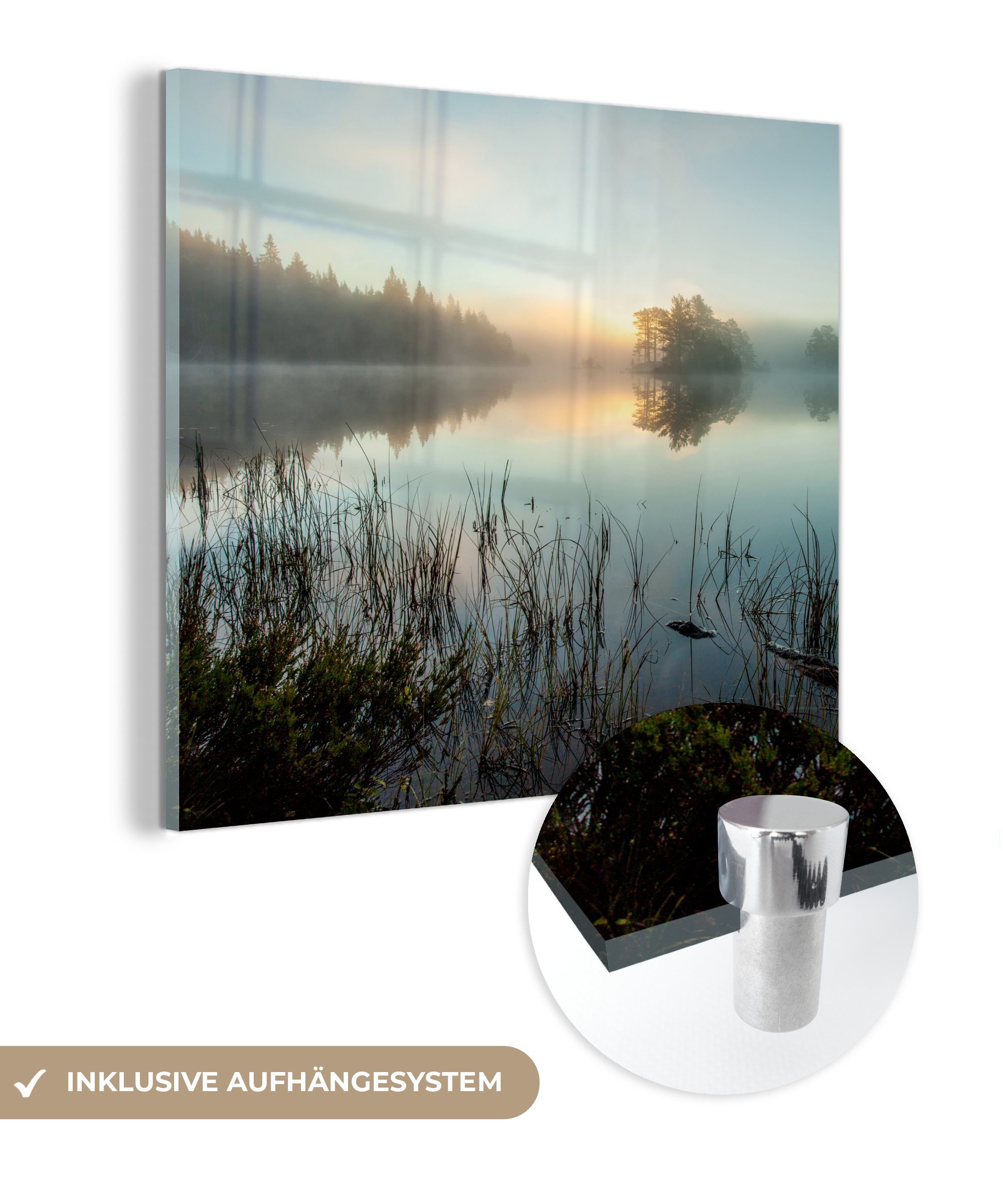 von St), Glas Wald Ruhiger Foto auf Acrylglasbild Bilder auf - Morgen Norwegen, Wanddekoration Glasbilder (1 MuchoWow Wandbild im - - Glas