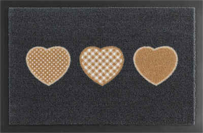 Fußmatte Three Hearts, HANSE Home, rechteckig, Höhe: 7 mm, In- & Outdoor, Rutschfest, Türmatte, Waschbar, Wetterfest, Flur