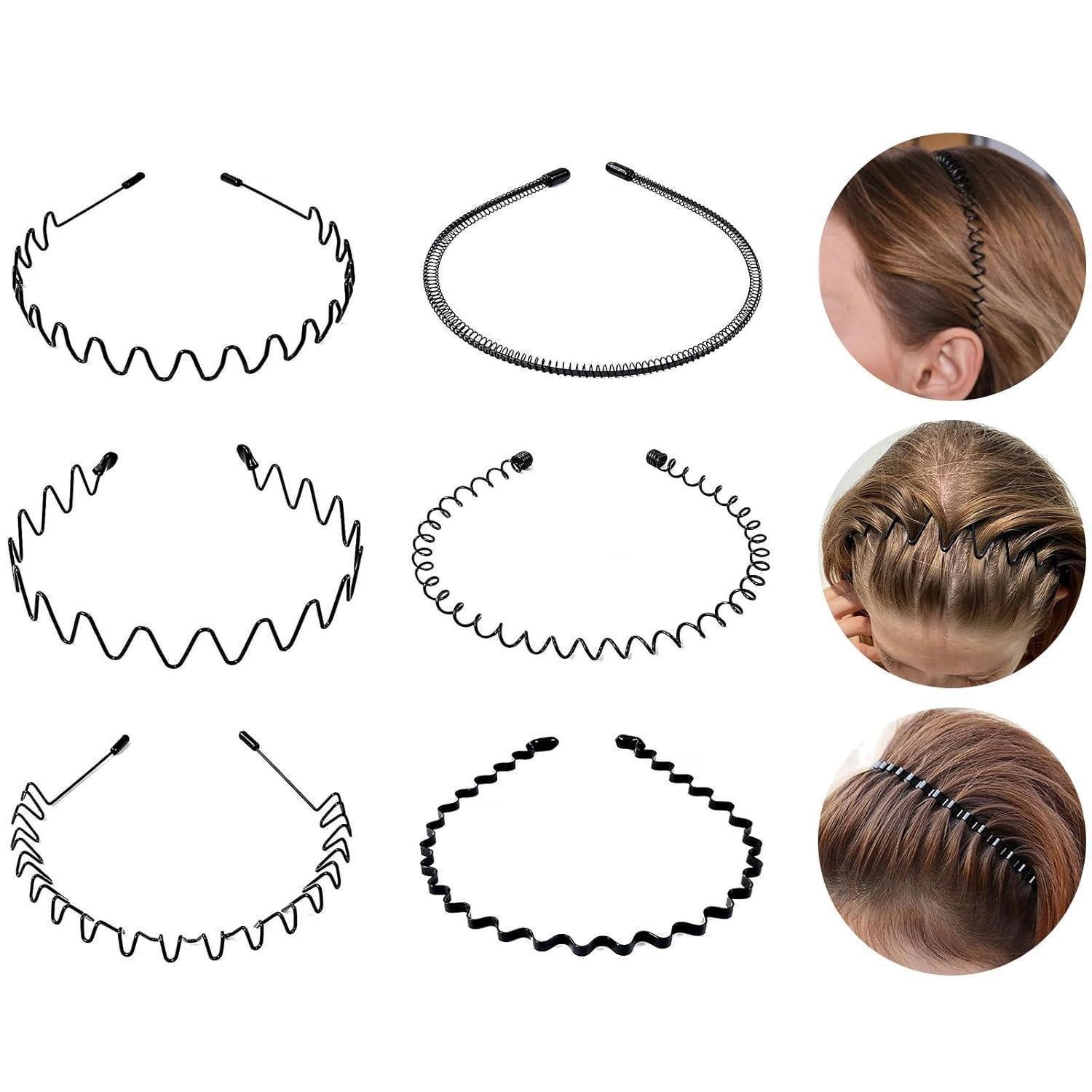 LuxusKollektion Haarband 6 Stück Metall Haarband Haarreifen Schwarz für Männer und Frauen