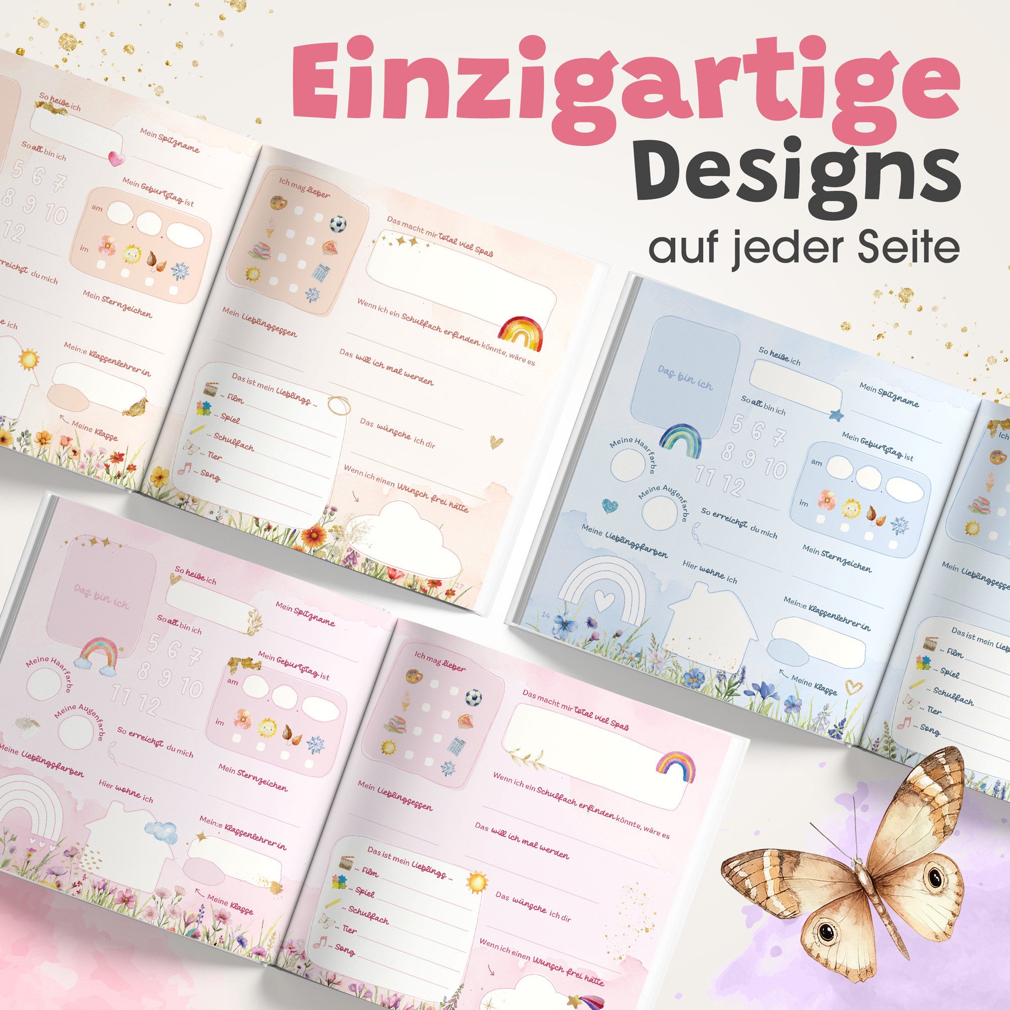 Eulentaler Freundebuch für Mädchen (Schule) I von Pädagogen gestaltet, Regenbögen, Blumen & Goldprägung, Geschenk für Schulkinder – Bild 4 von 5