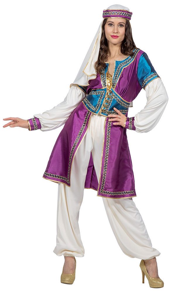 Karneval-Klamotten Kostüm Orientalin Damen mit Kopfbedeckung hochwertig, 1001 Nacht Orientalisches Damenkostüm Bollywood Suleika bunt luxus