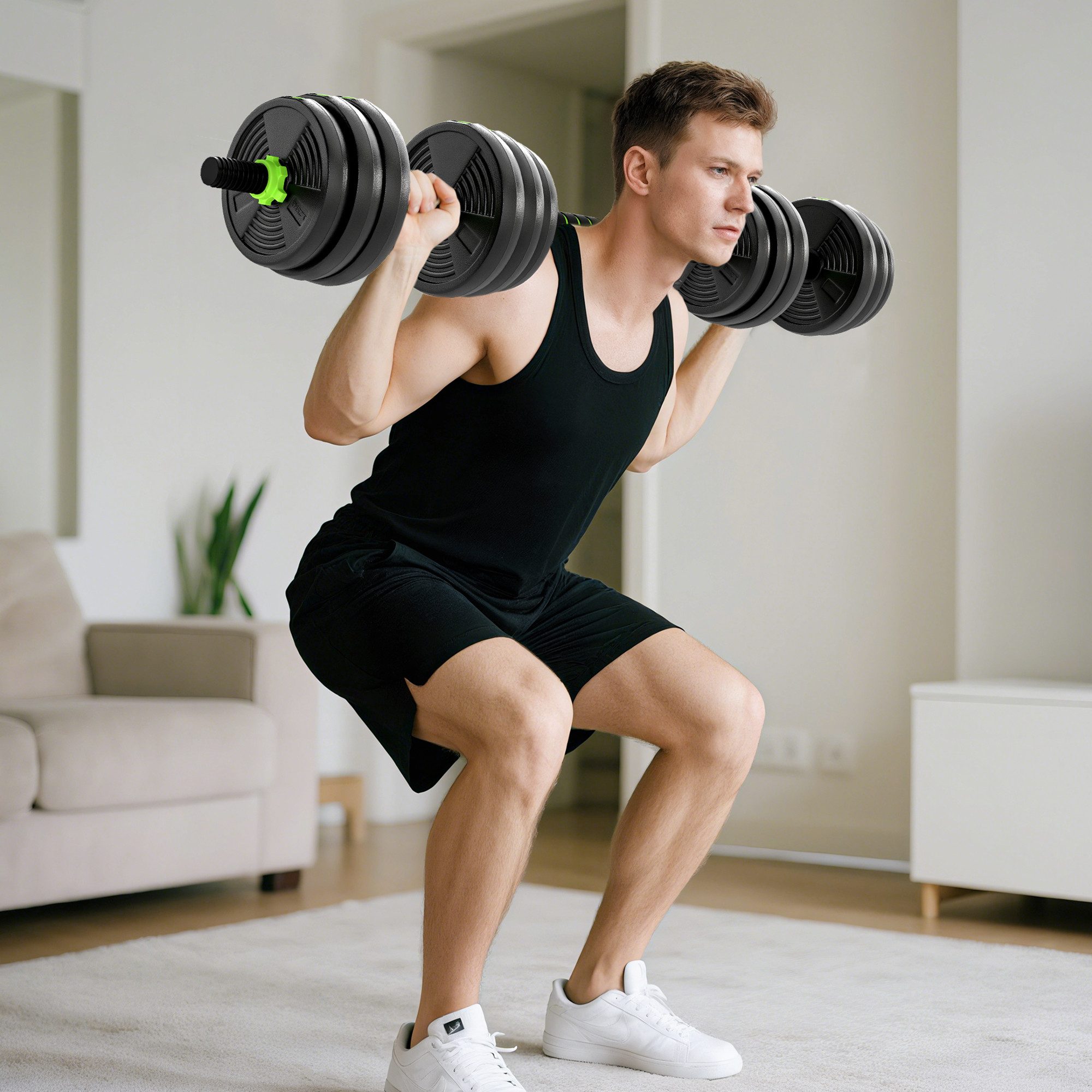 SPORTNOW Hantel-Set Kurzhanteln Langhanteln 3-in-1 verstellbar 20 KG, (Hantelset, Kurzhantel Set), für Krafttraining Zuhause Fitnessstudio
