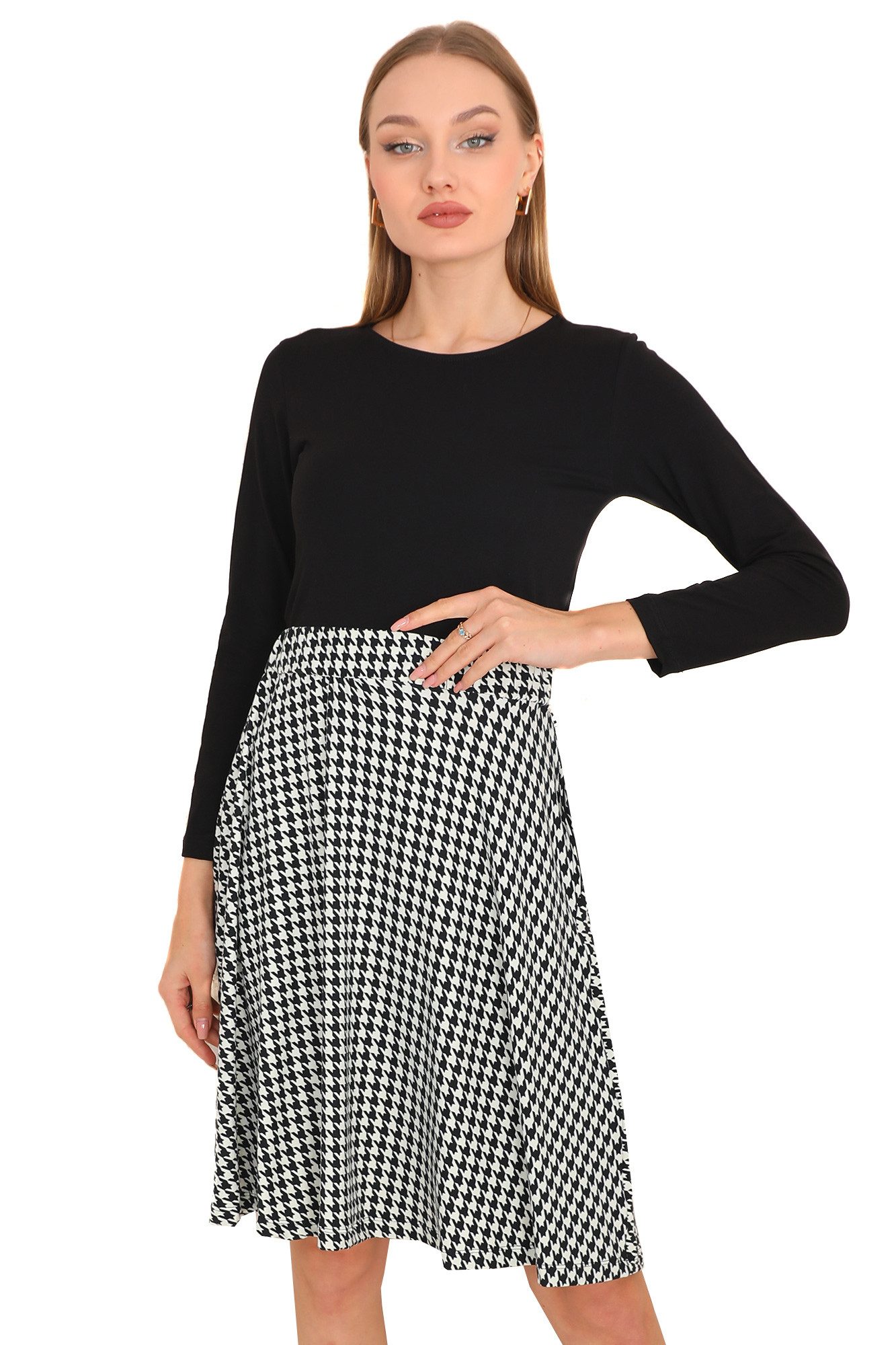 Bongual Midikleid 2-in-1 elegantes Kleid, Hahnentrittmuster, günstig online kaufen