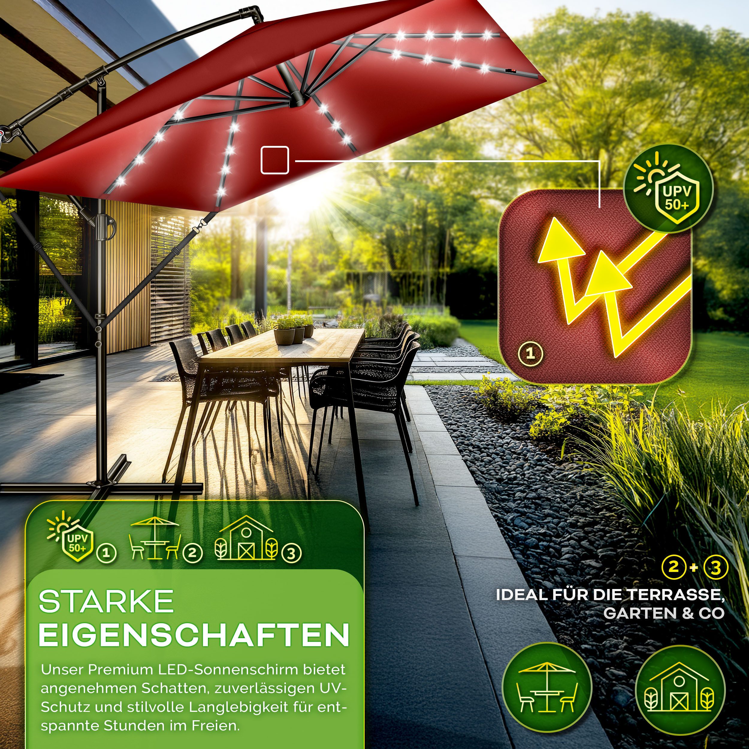 tillvex Sonnenschirm tillvex® Sonnenschirm LED Solar günstig online kaufen