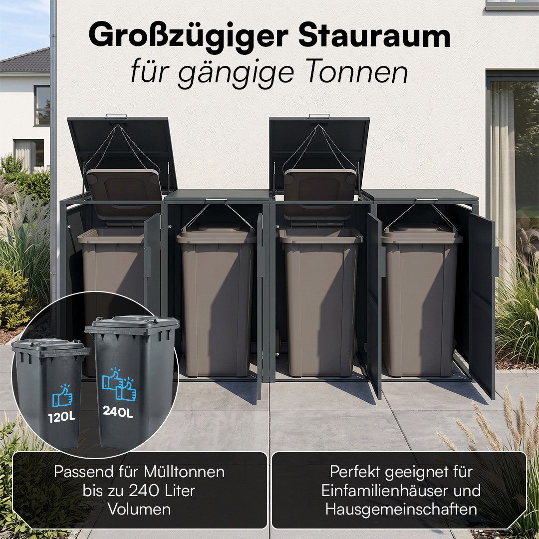 STEELSØN Mülltonnenbox Thoria 240L aus verzinktem Stahl (Anthrazit, verfügbar mit 1, 2, 3, 4, oder 5 Türen), Für 4 Tonnen