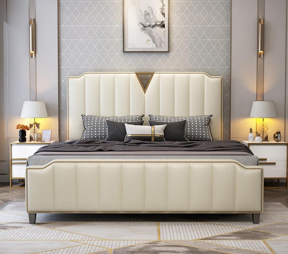 Xlmoebel Polsterbett Designer Bett aus Leder und Metall in elegantem Design (Bett, 1-tlg., Bett), Hergestellt in Europa