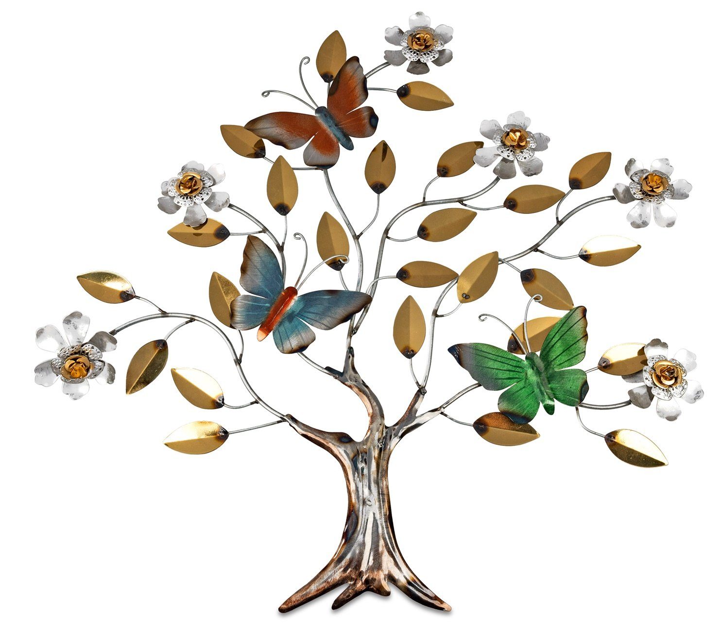 dekojohnson Wanddekoobjekt extravagante Wanddeko Baum-Zweig Schmetterling Blüten Wandbild Blätter