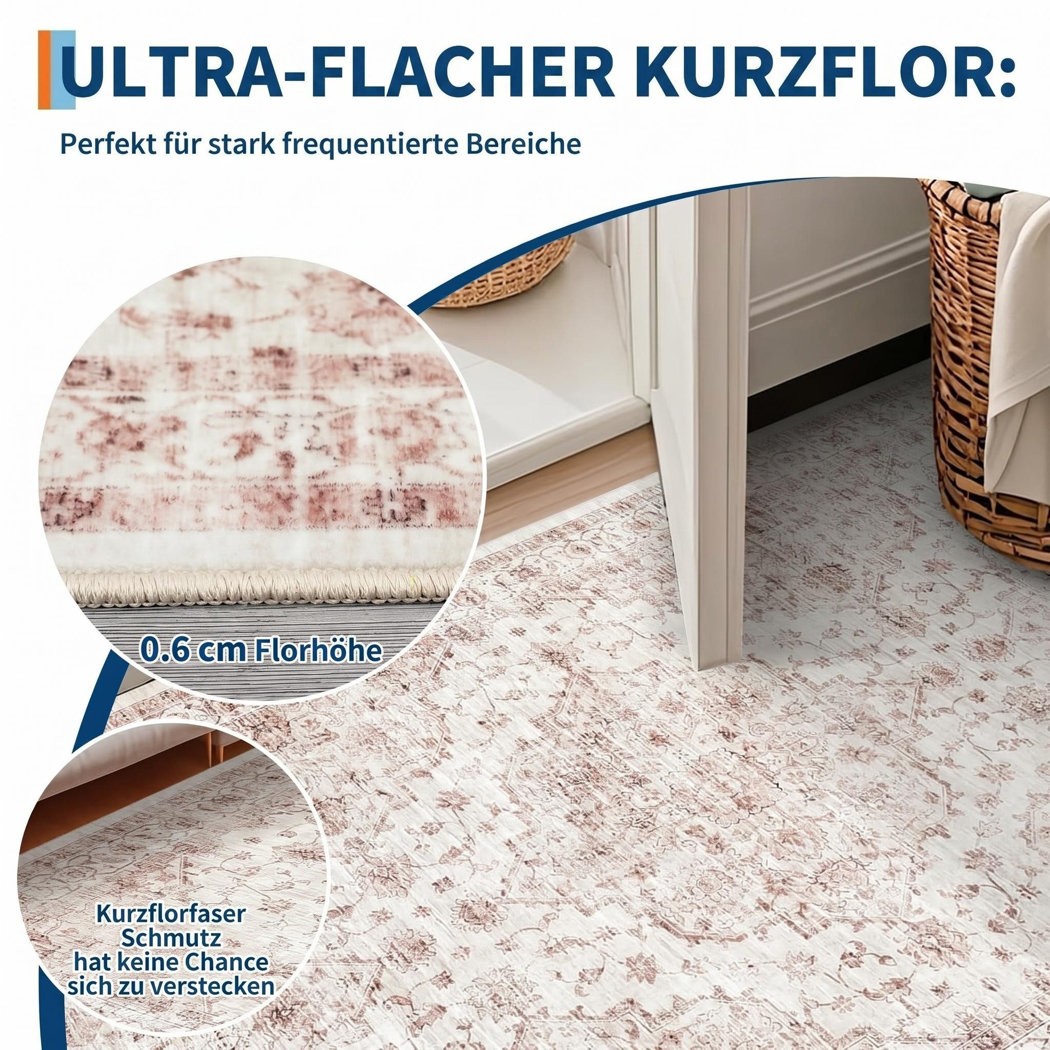 GarveeMore Teppich Faltbarer Boho-Teppich mit Print-Design (Kaschmir-Optik), rechteckig, Höhe: 6 mm, für Wohnzimmer & Schlafzimmer & Flur