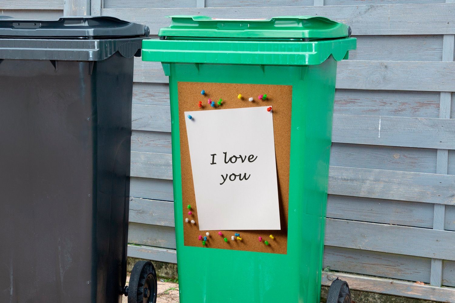 MuchoWow Wandsticker Ich (1 St), ist Mülleimer-aufkleber, dich auf Zettel Mülltonne, Abfalbehälter Sticker, liebe geschrieben Container, einem