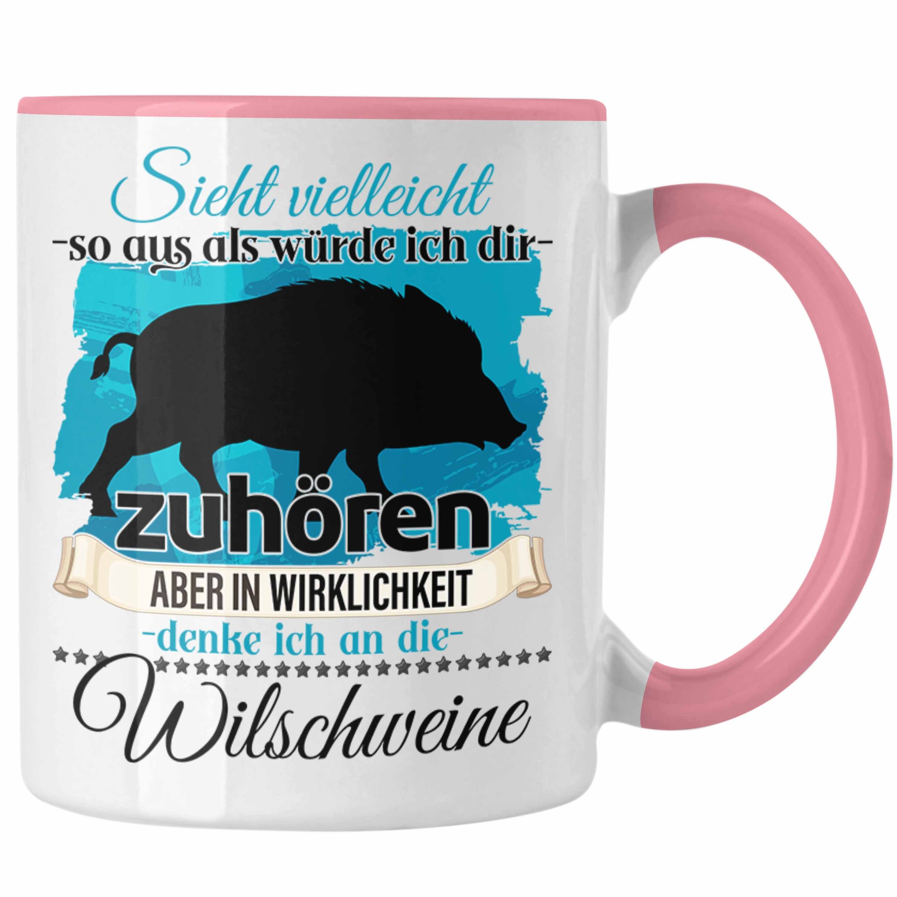 Trendation Tasse Trendation - Jäger Geschenk Tasse Wildschwein Liebhaber Geschenkidee L Rosa